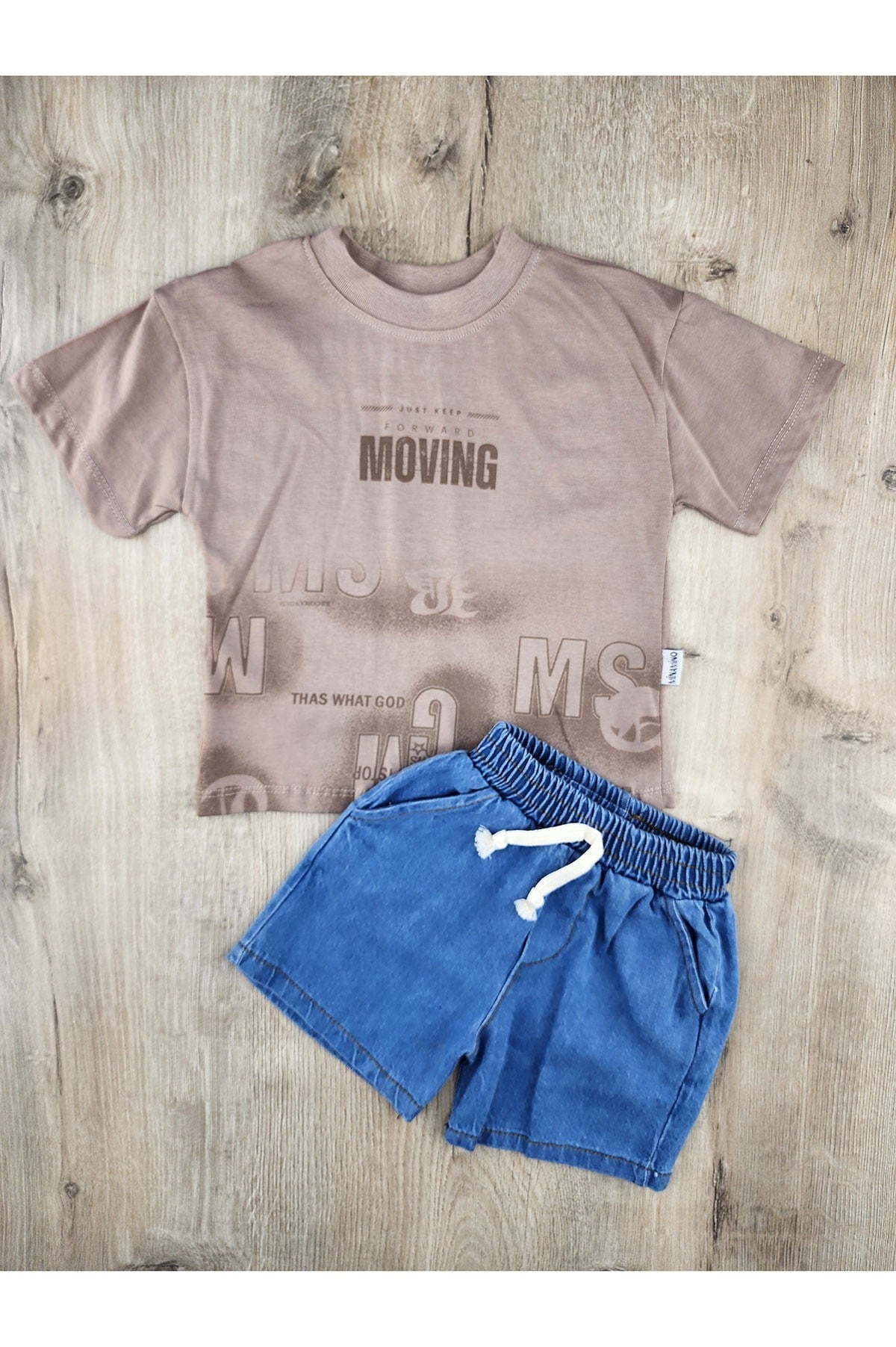 Minamino (2-5 Yaş) Moving Desenli Kot Şortlu Takım