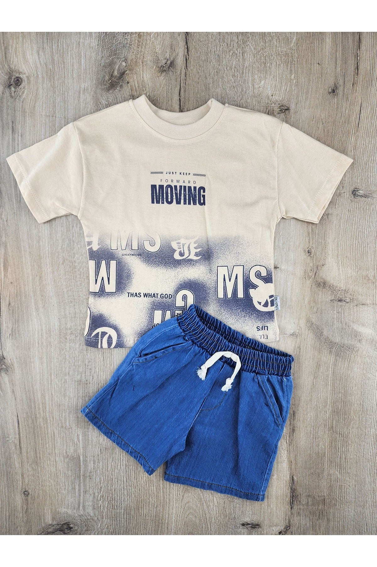 Minamino (2-5 Yaş) Moving Desenli Kot Şortlu Takım