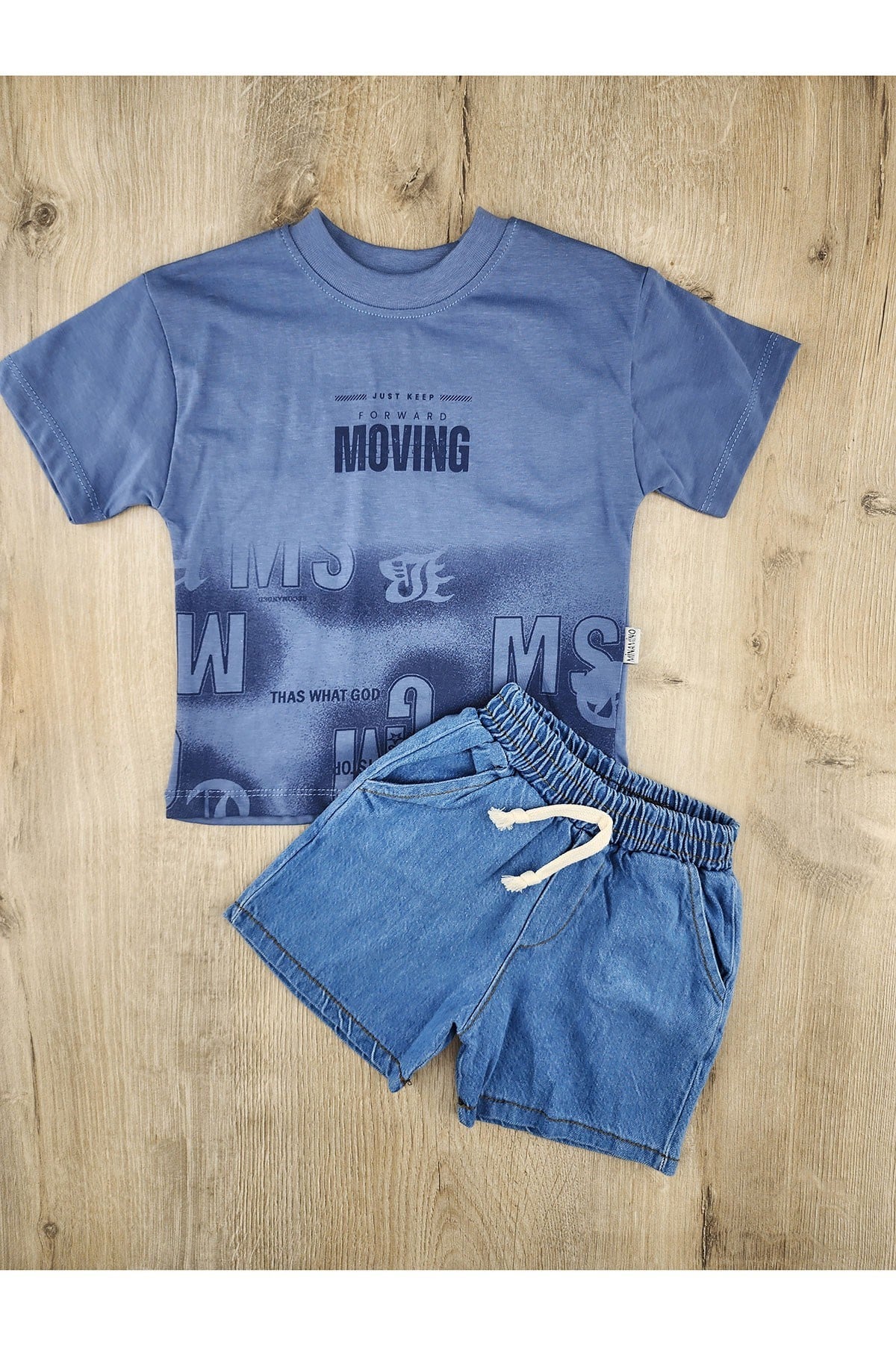 Minamino (2-5 Yaş) Moving Desenli Kot Şortlu Takım