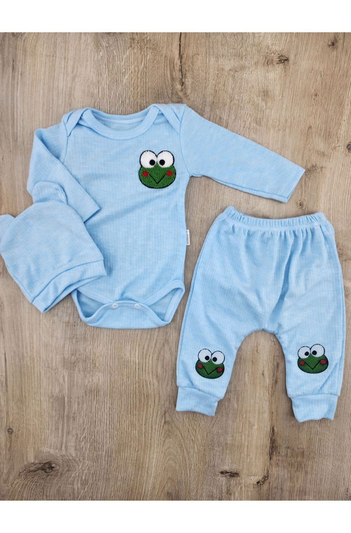 Minibird (0-9 Ay) Raporlu Kurbağa Desenli Çıtçıtlı Badili Şapkalı Takım