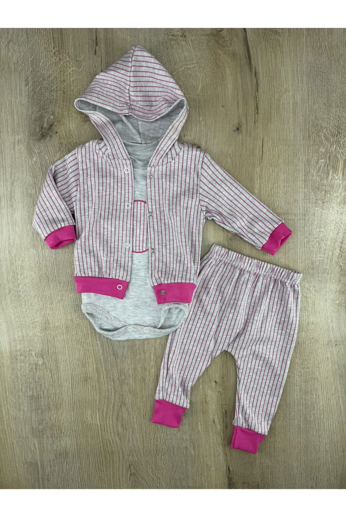 Minibird-41 (0-9 Ay) Çizgi Desenli 3Lü Hırkalı Takım