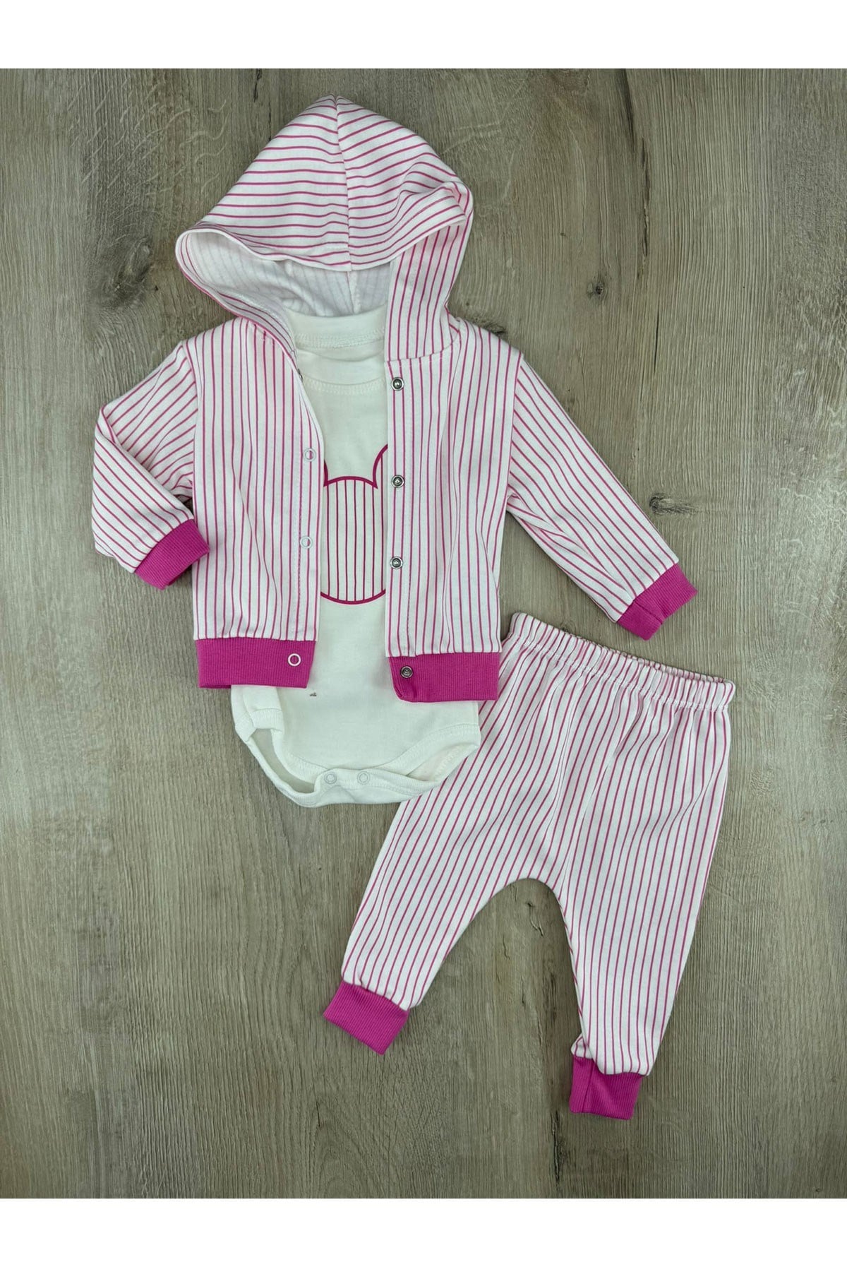 Minibird-41 (0-9 Ay) Çizgi Desenli 3Lü Hırkalı Takım