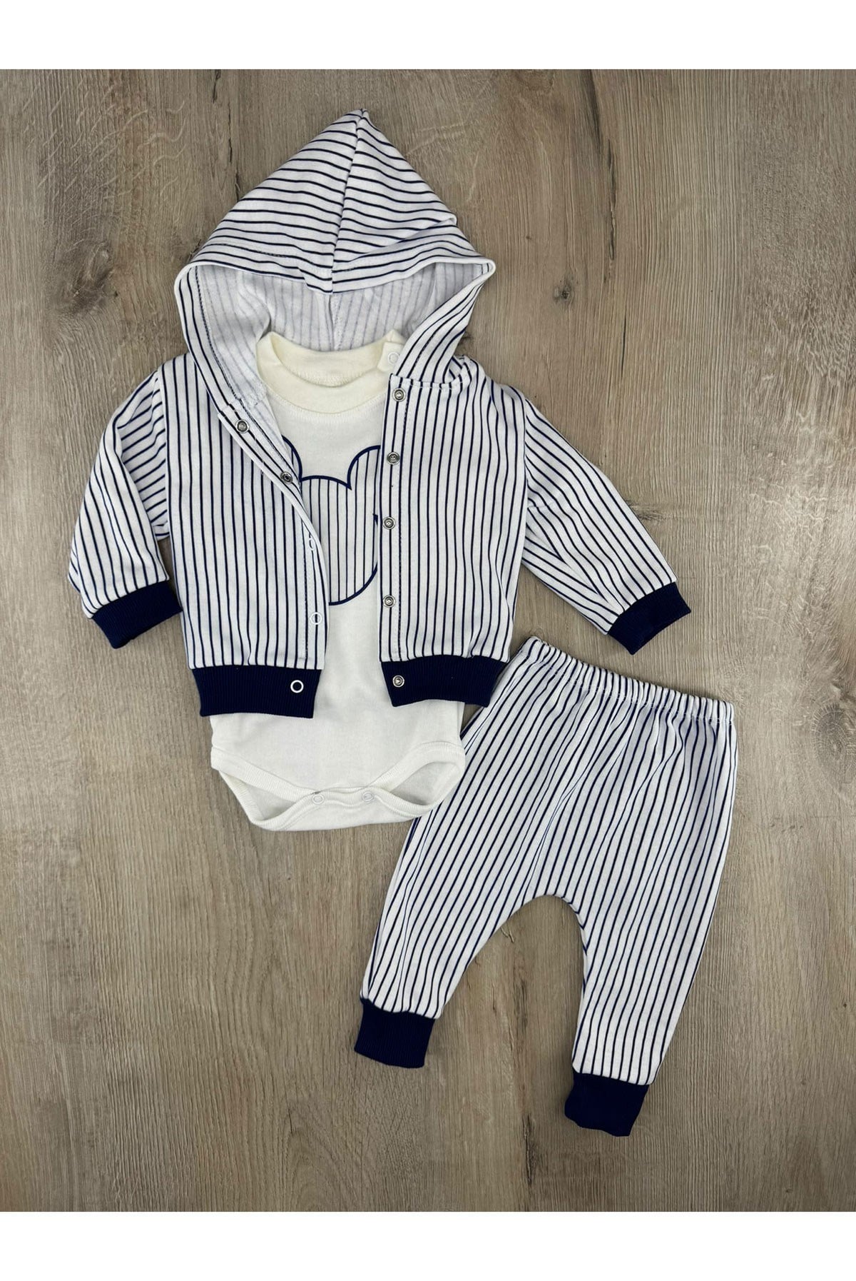 Minibird-41 (0-9 Ay) Çizgi Desenli 3Lü Hırkalı Takım