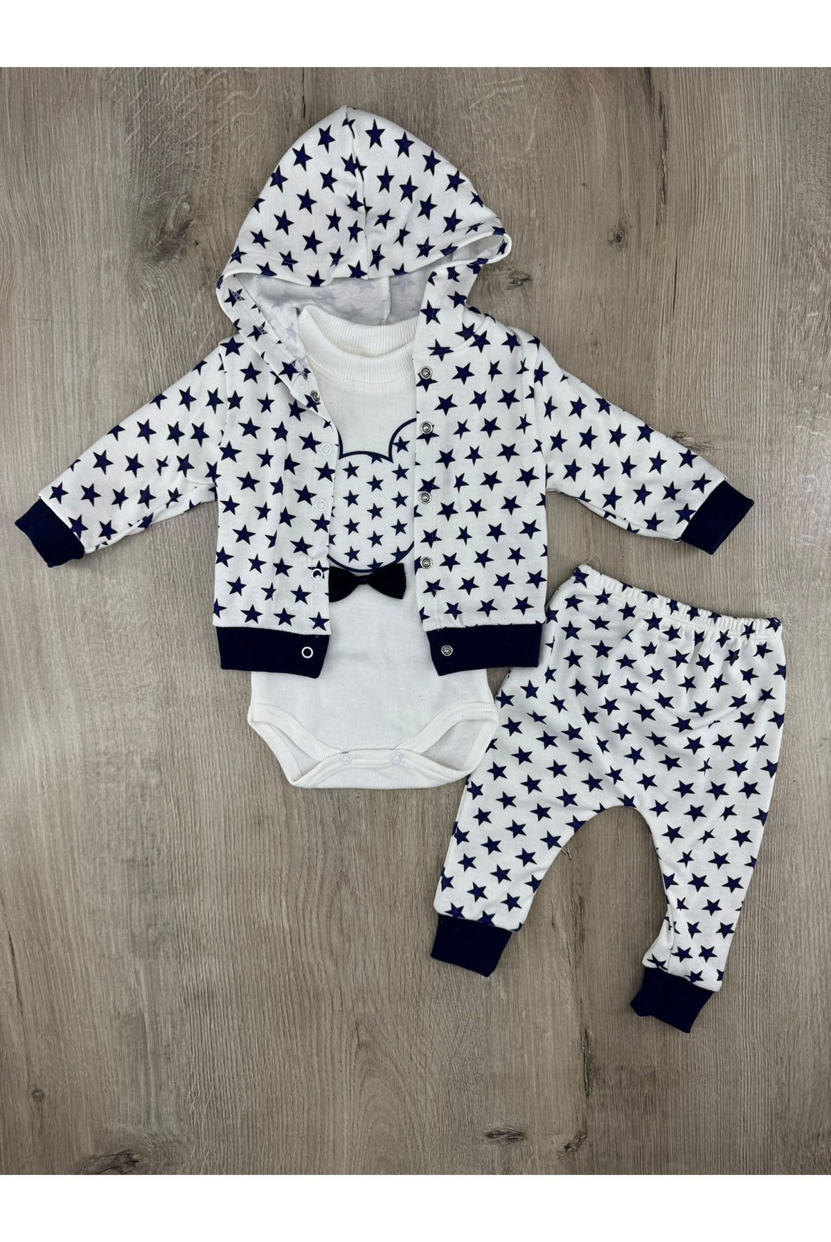 Minibird-41 (0-9 Ay) Yıldız Desenli Hırkalı 3Lü Takım
