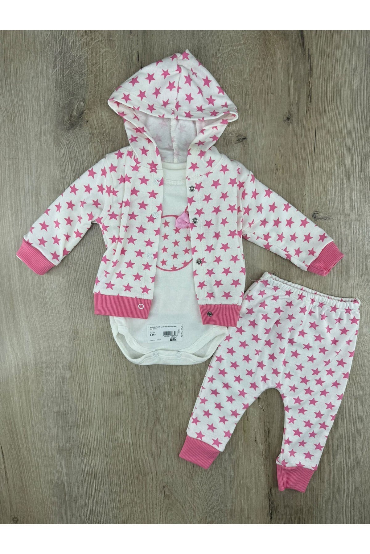 Minibird-41 (0-9 Ay) Yıldız Desenli Hırkalı 3Lü Takım