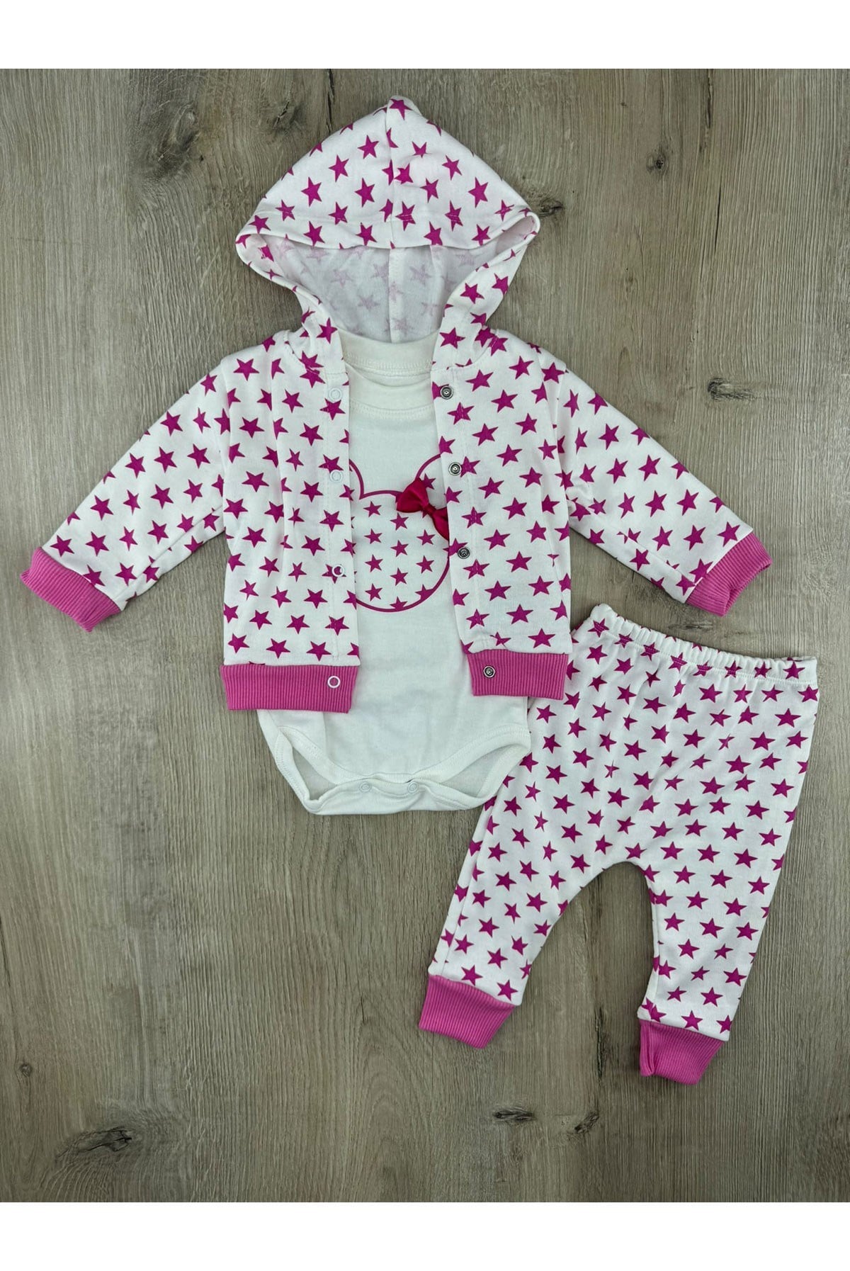 Minibird-41 (0-9 Ay) Yıldız Desenli Hırkalı 3Lü Takım