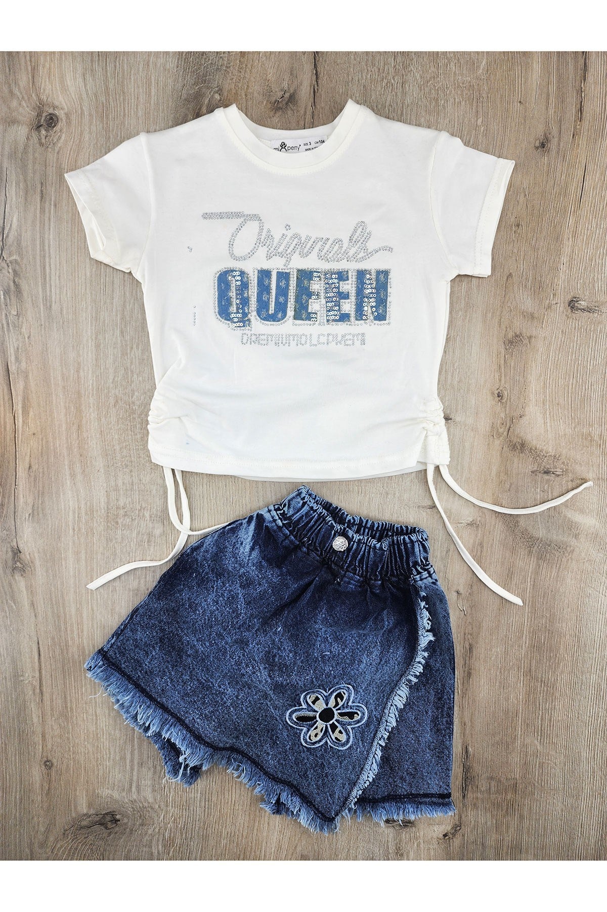 Mix Perry (3-10 Yaş ) QUEEN Desenli Kot Şortlu Takım