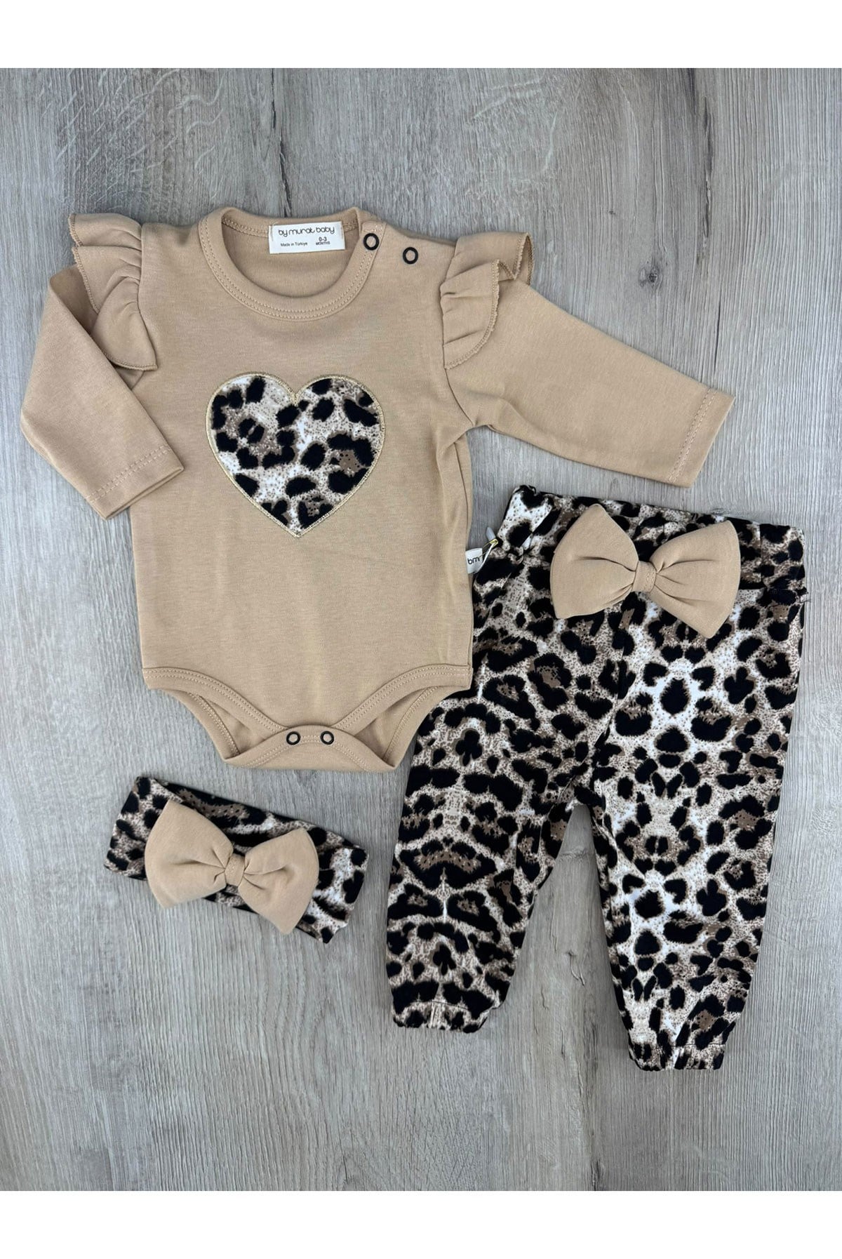 Murat Baby (0-12 Ay) 8235 Fırfırlı Leopar Desenli Çıtçıtlı Badili Takım