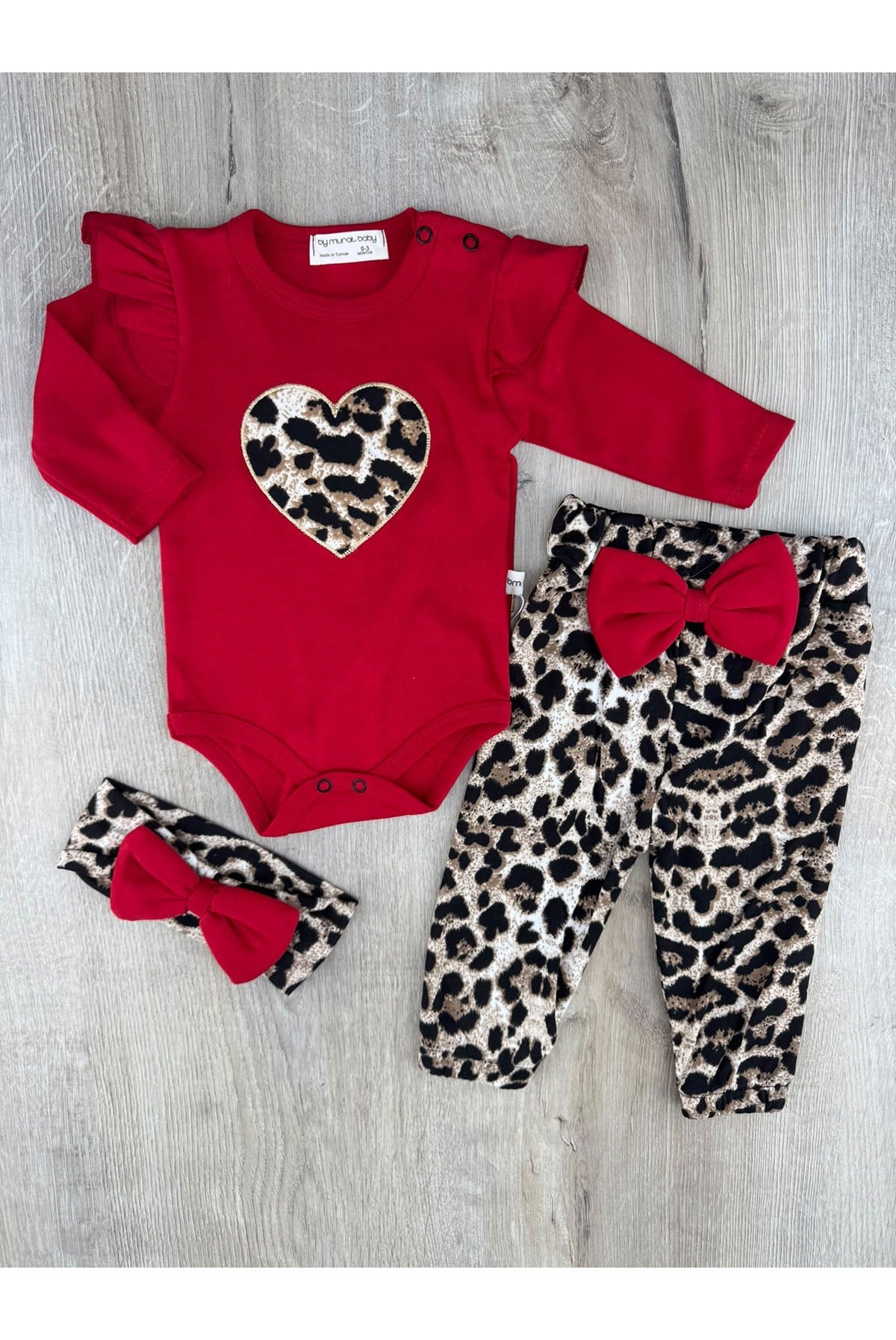 Murat Baby (0-12 Ay) 8235 Fırfırlı Leopar Desenli Çıtçıtlı Badili Takım