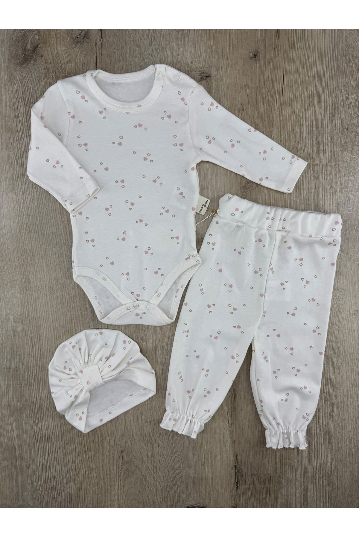 Murat Baby (0-12 Ay) Minik Kalp Desenli Boneli Çıtçıtlı Badili Takım