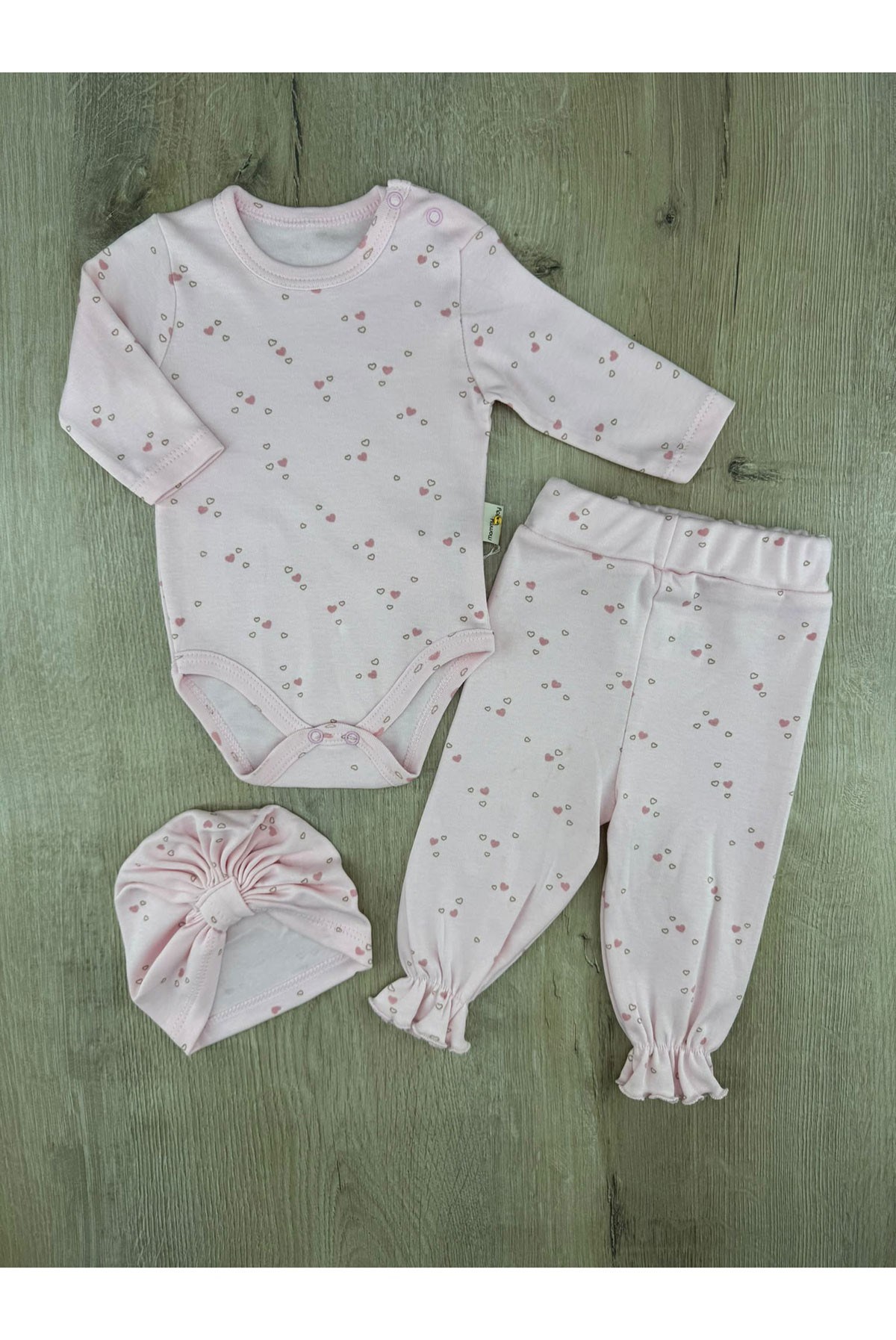 Murat Baby (0-12 Ay) Minik Kalp Desenli Boneli Çıtçıtlı Badili Takım