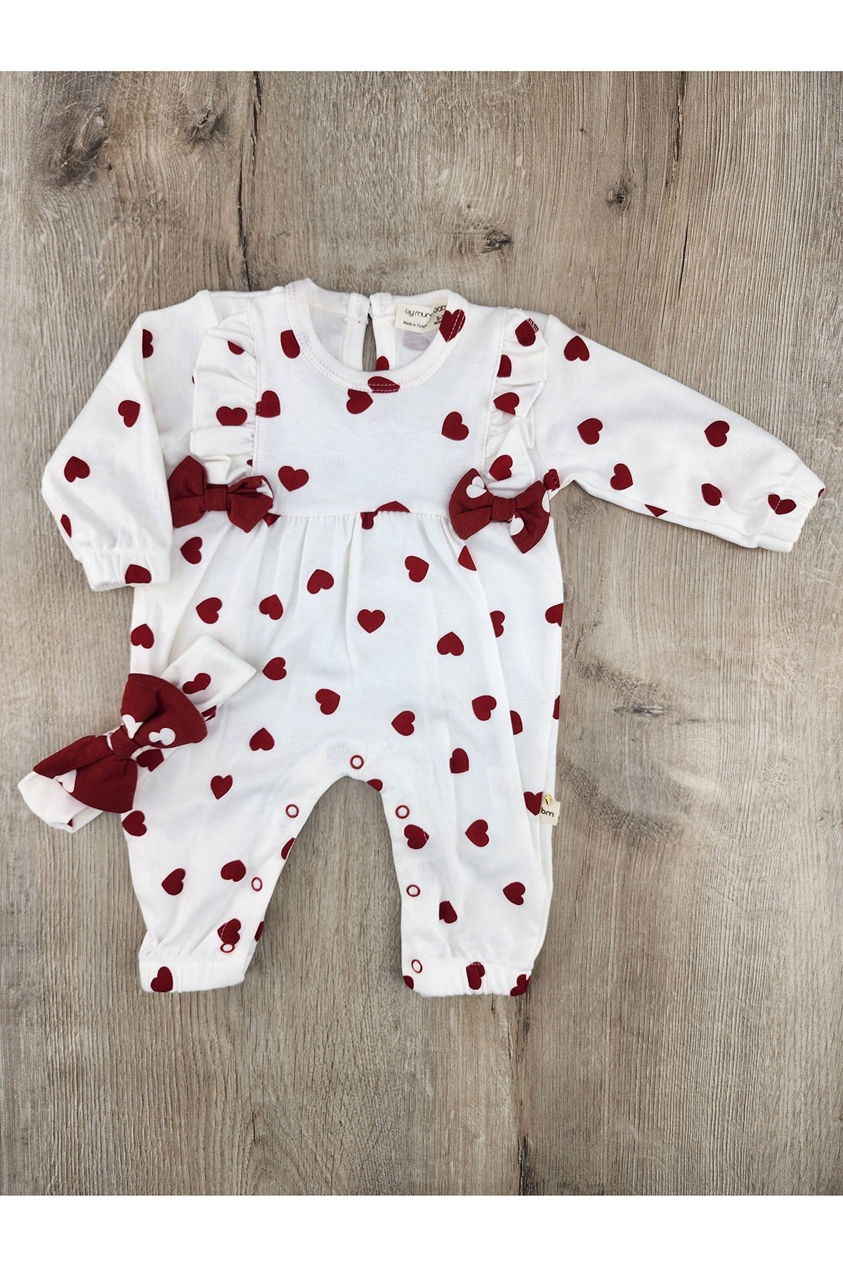 Murat Baby (0-12 Ay) Minik Kalpli Çift Fiyonklu Saç Bantlı Tulum