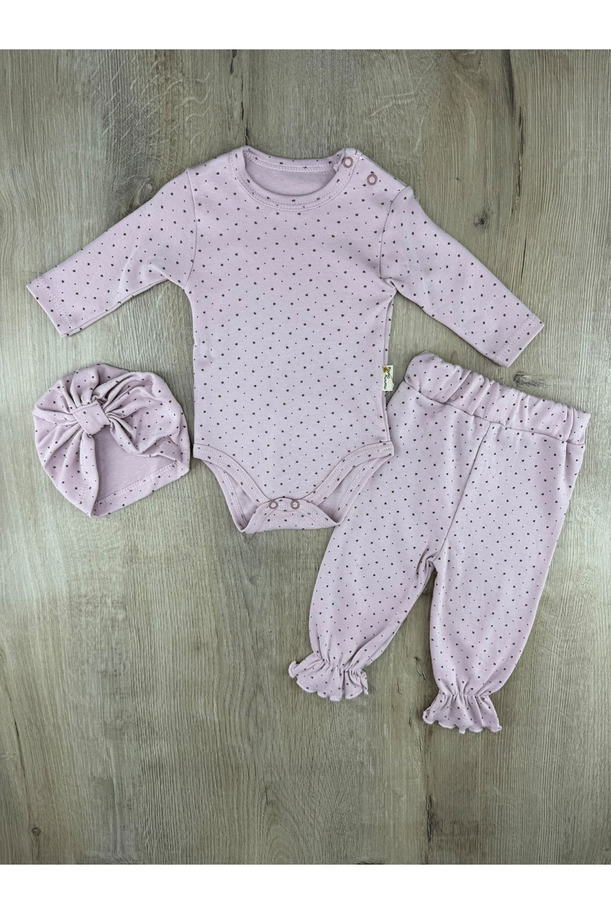 Murat Baby (0-12 Ay) Puanlı Kalp Desenli Boneli Çıtçıtlı Badili Takım