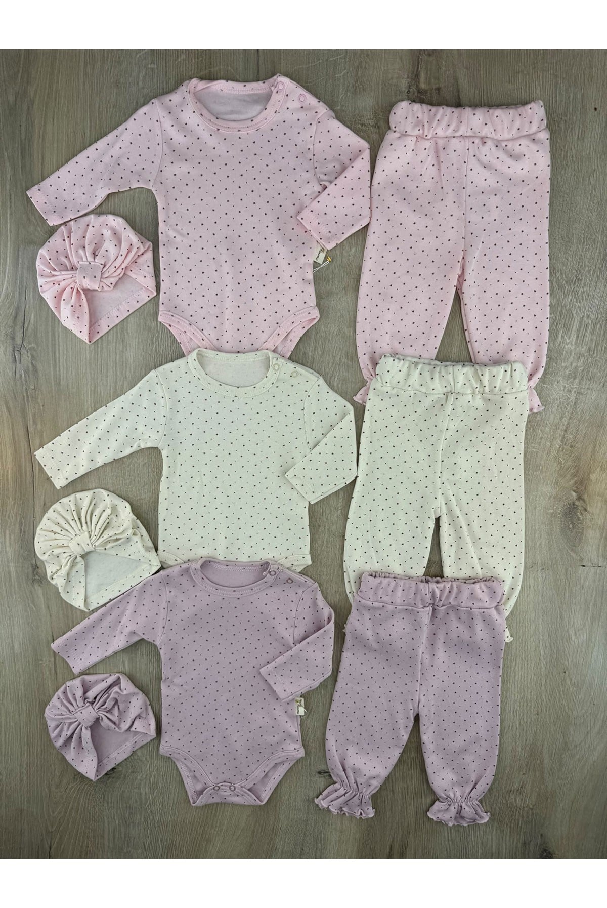 Murat Baby (0-12 Ay) Puanlı Kalp Desenli Boneli Çıtçıtlı Badili Takım