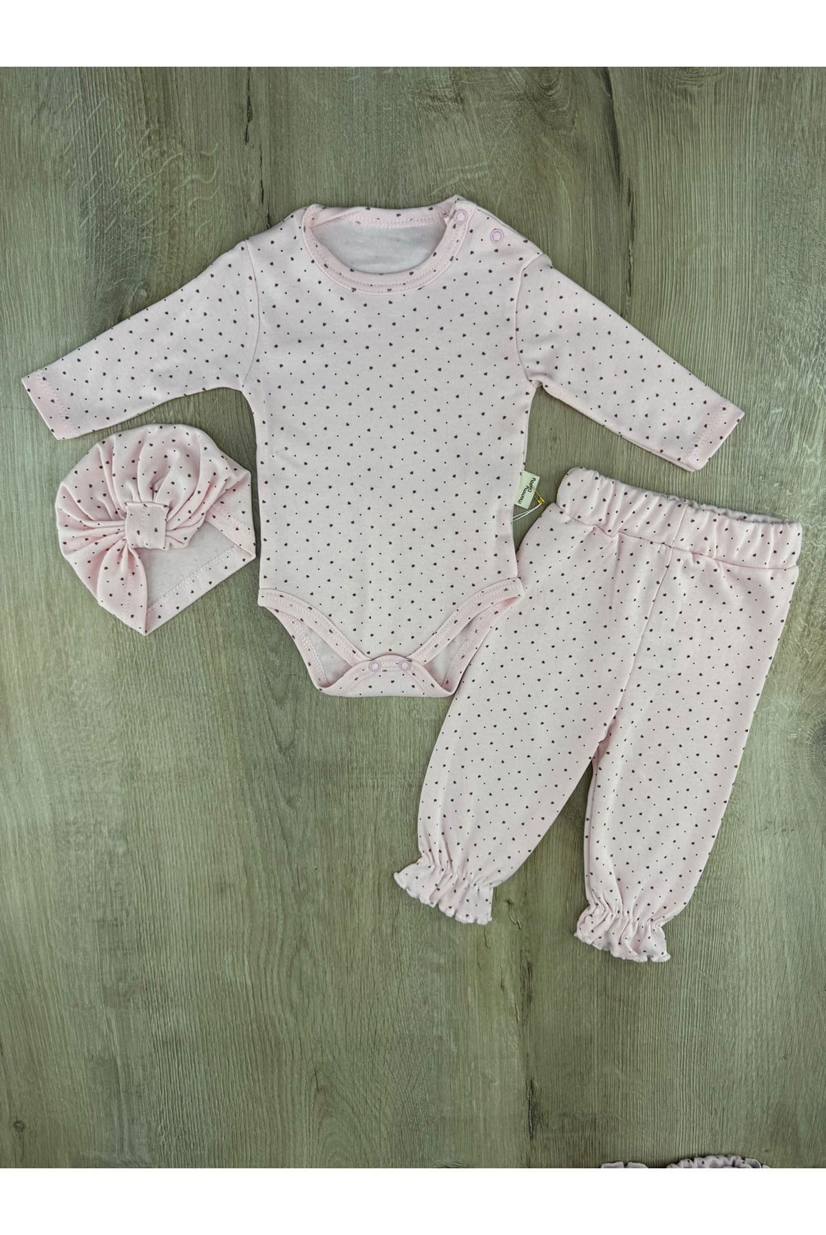 Murat Baby (0-12 Ay) Puanlı Kalp Desenli Boneli Çıtçıtlı Badili Takım