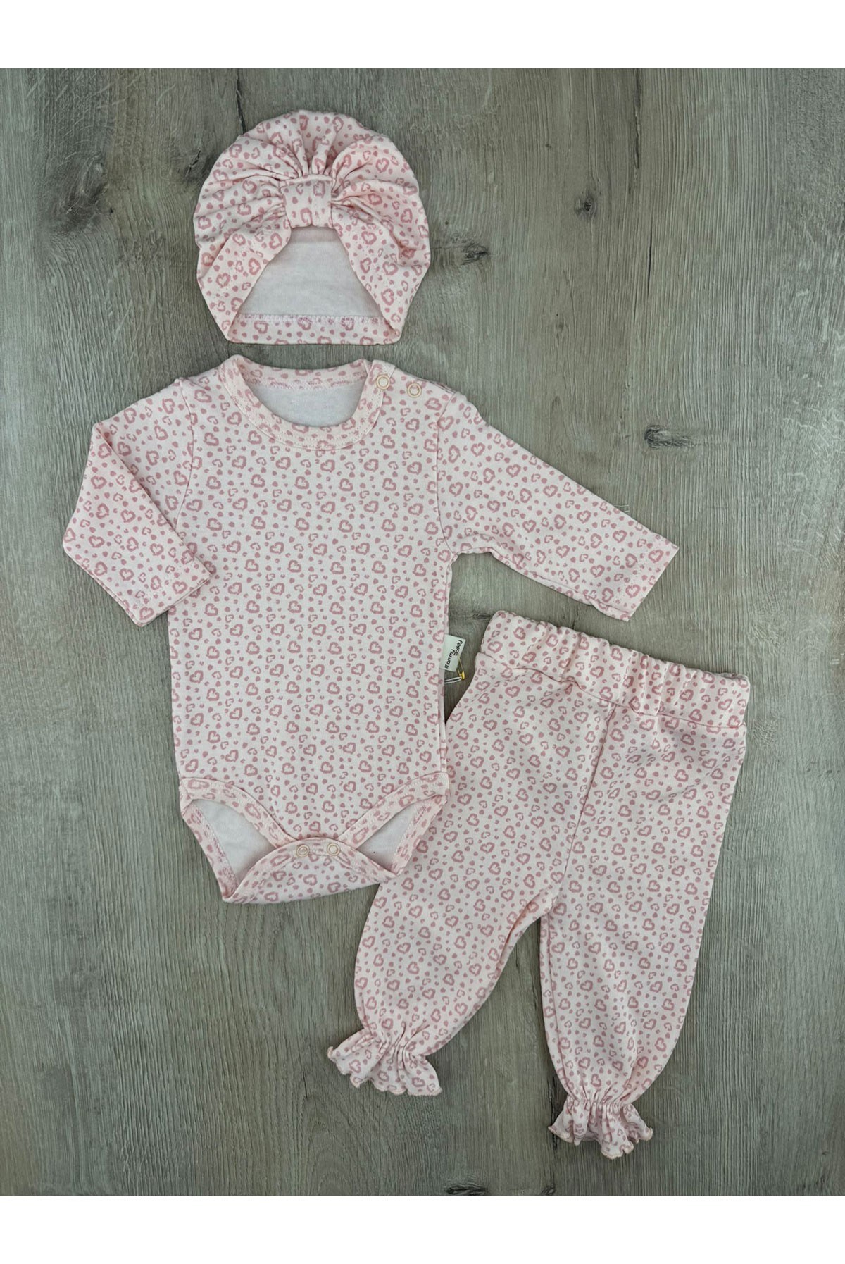 Murat Baby (0-12 ay) Renkli Kalp Desenli Boneli Çıtçıtlı Badili Takım