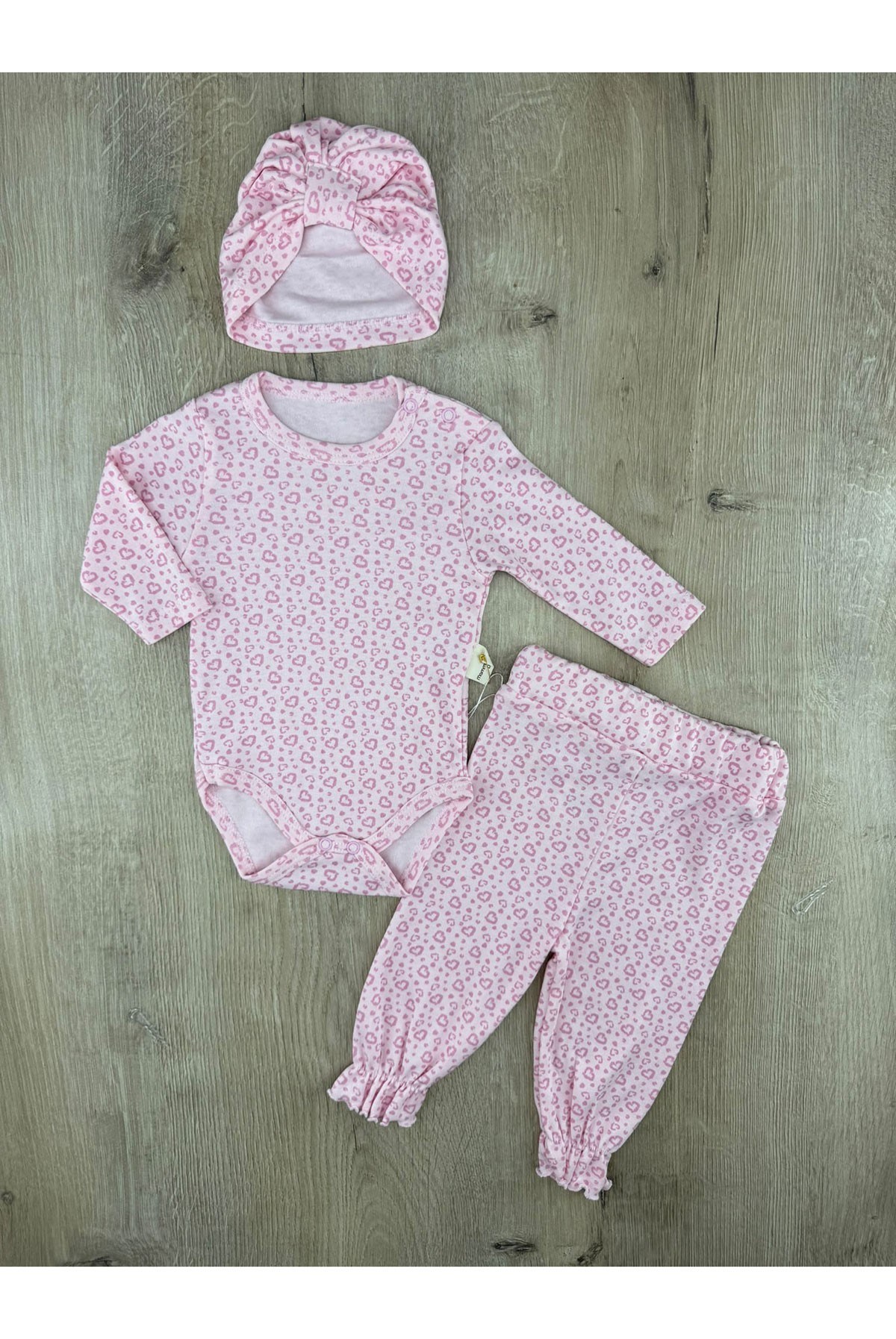 Murat Baby (0-12 ay) Renkli Kalp Desenli Boneli Çıtçıtlı Badili Takım
