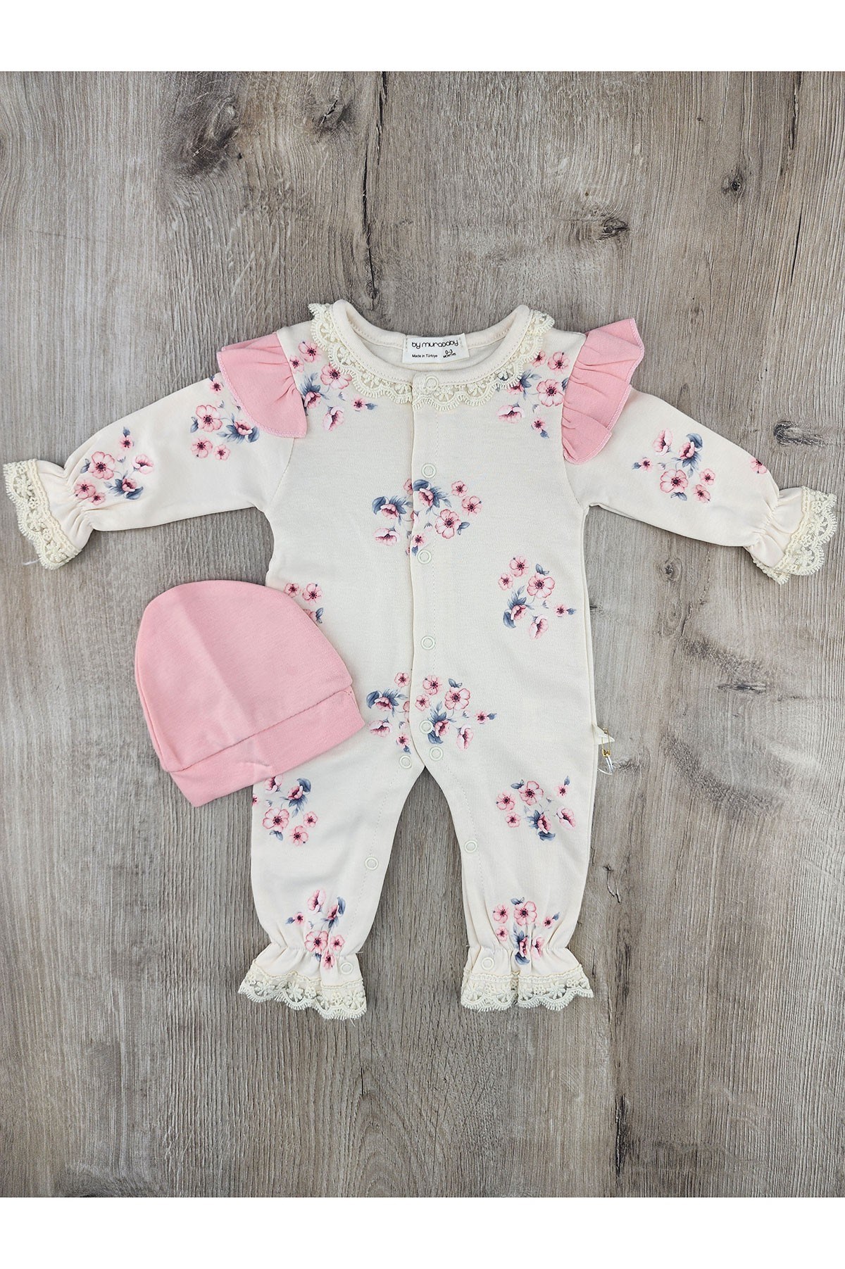 Murat Baby (0-9 Ay) Yaka Güpürlü Çiçek Desenli Tulum