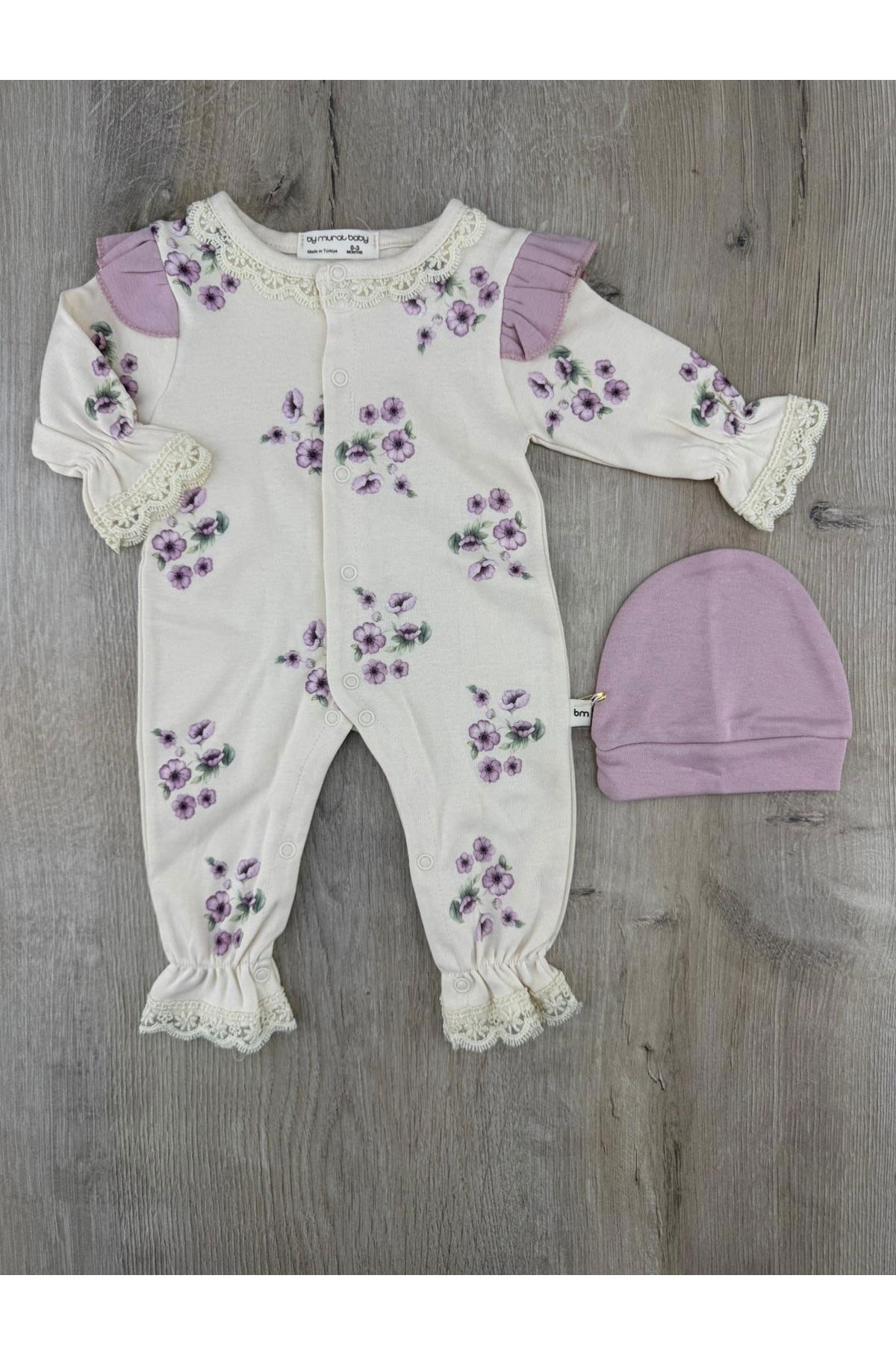 Murat Baby (0-9 Ay) Yaka Güpürlü Çiçek Desenli Tulum