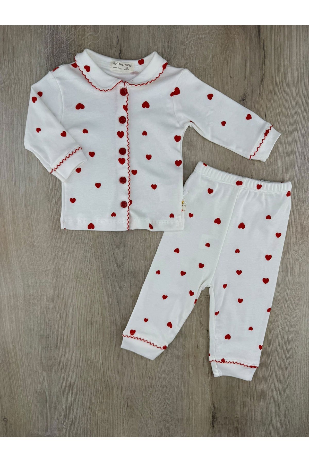 Murat Baby 10412 (6-24 Ay) Minik Kalp Desenli Önden Düğmeli Pijama Takımı