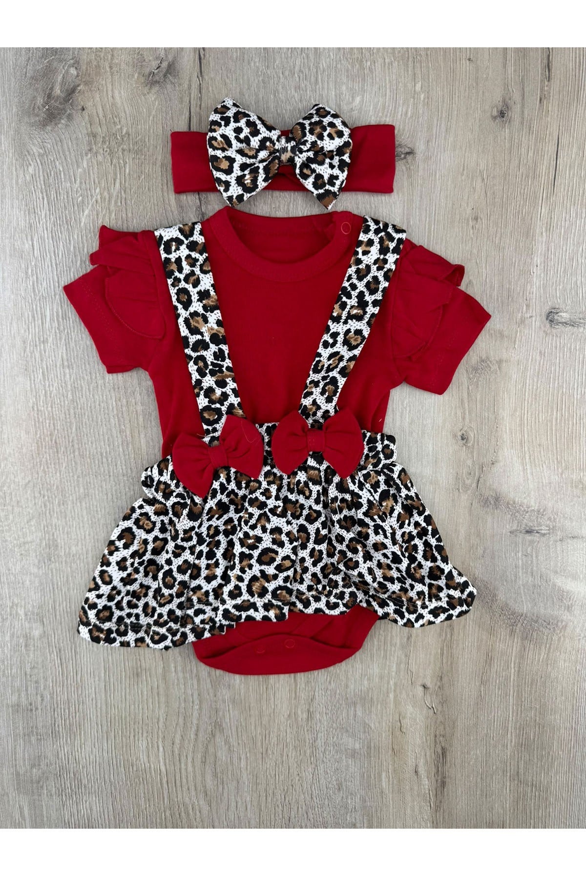 Murat Baby(0-12 Ay) Leopar Desenli Fiyonklu Çıtçıtlı Badi