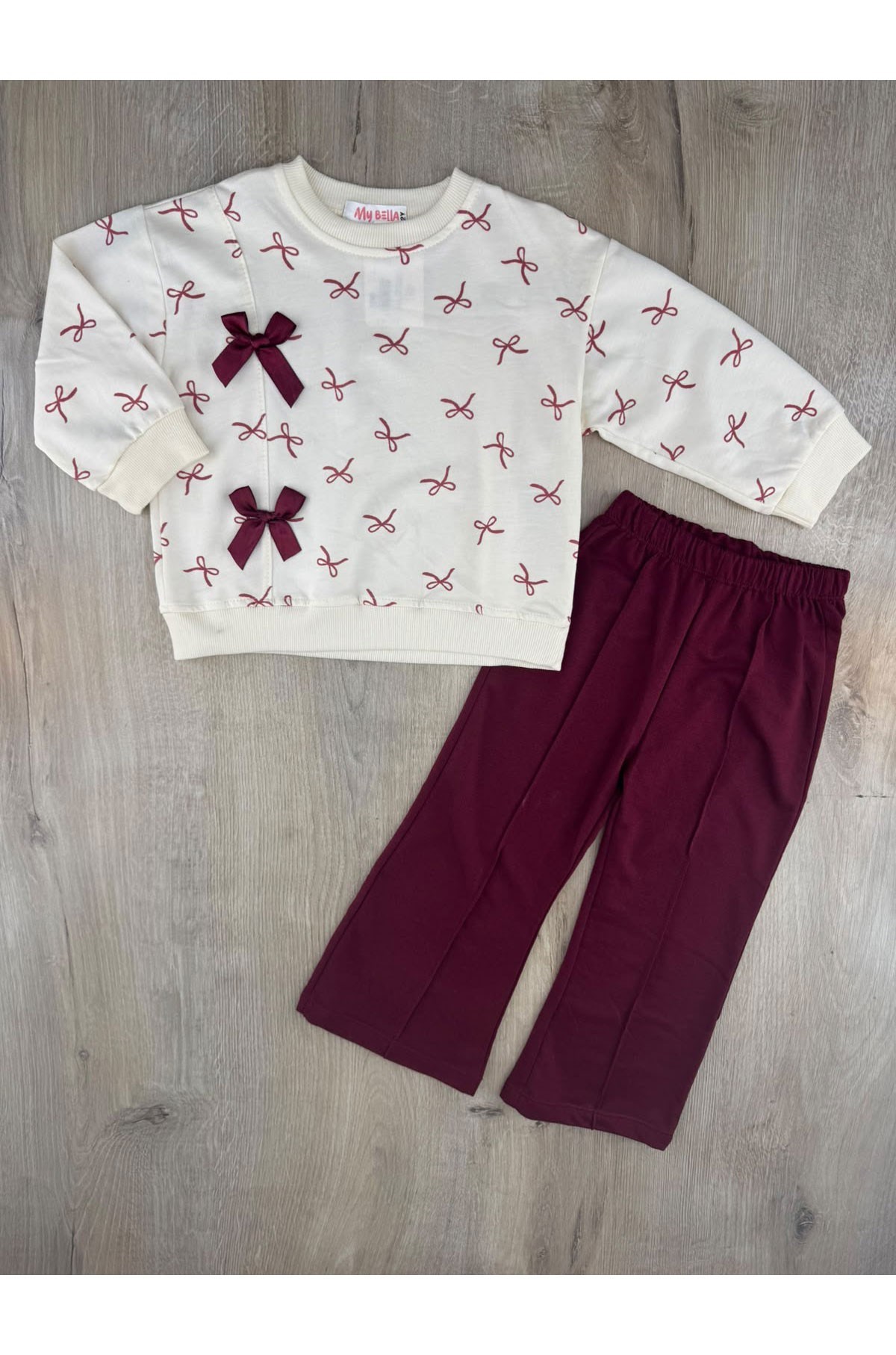 My Bella (2-5 Yaş) 269461 Çift Fiyonklu Zemini Desenli Mevsimlik Takım