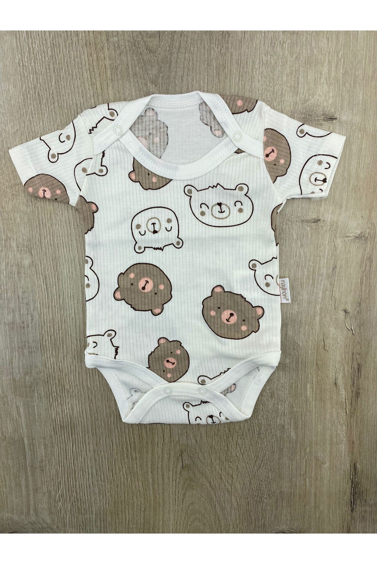 Nayinom (1ay-3 Yaş) Kafadar Ayıcık Desenli Yarım Kollu Çıtçıtlı Badi