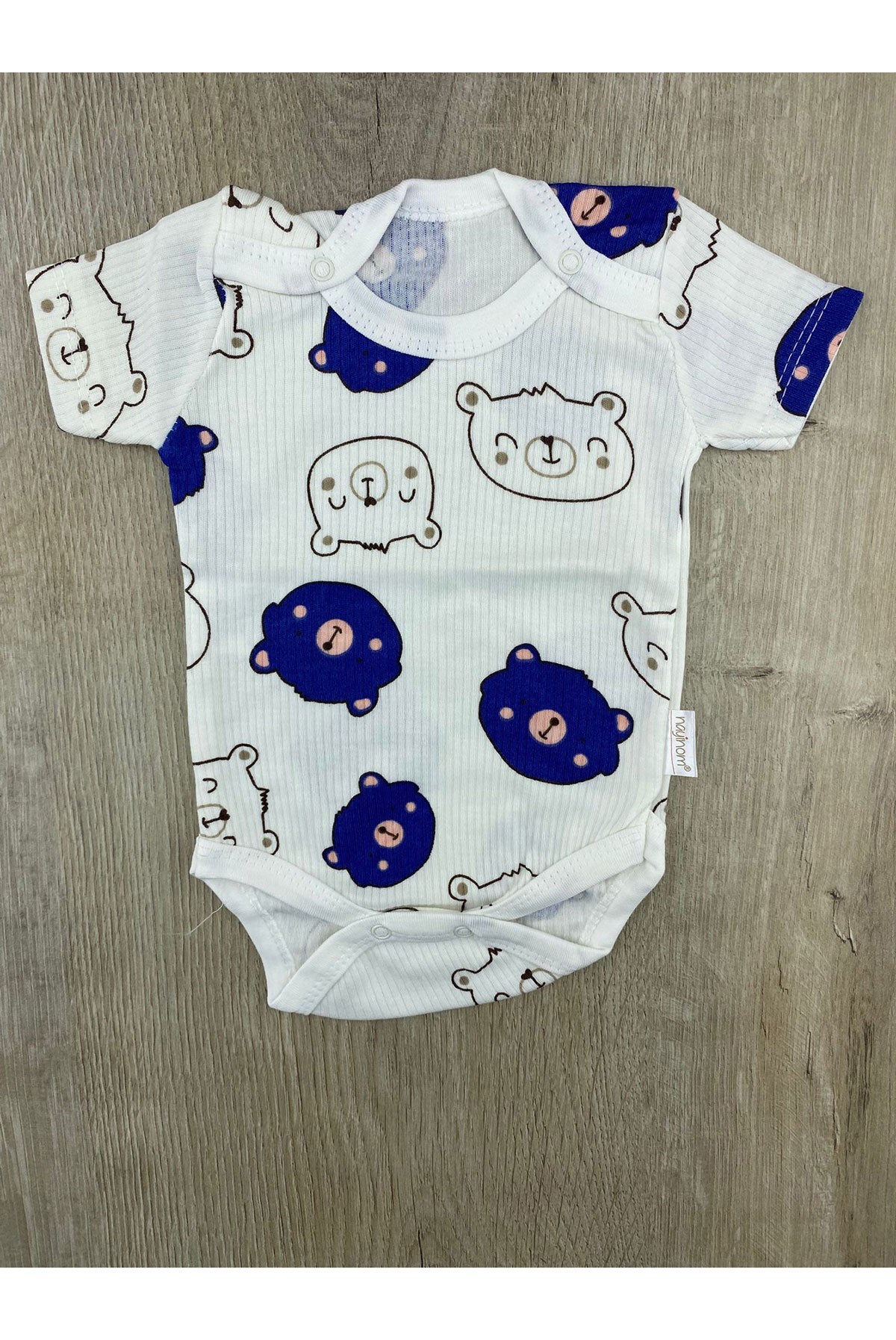 Nayinom (1ay-3 Yaş) Kafadar Ayıcık Desenli Yarım Kollu Çıtçıtlı Badi