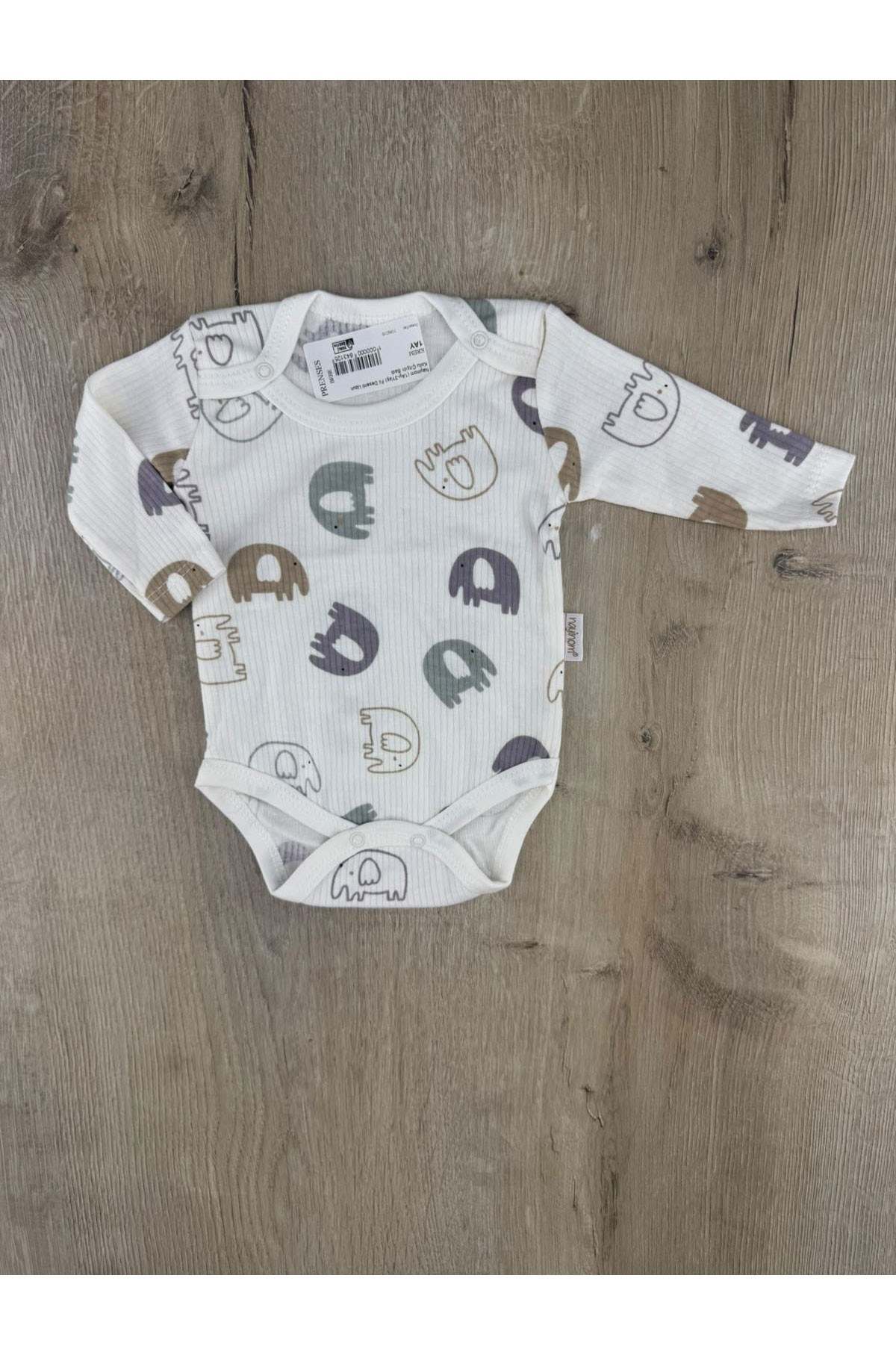 Nayinom (1Ay-3Yaş) Fil Desenli Uzun Kollu Çıtçıtlı Badi