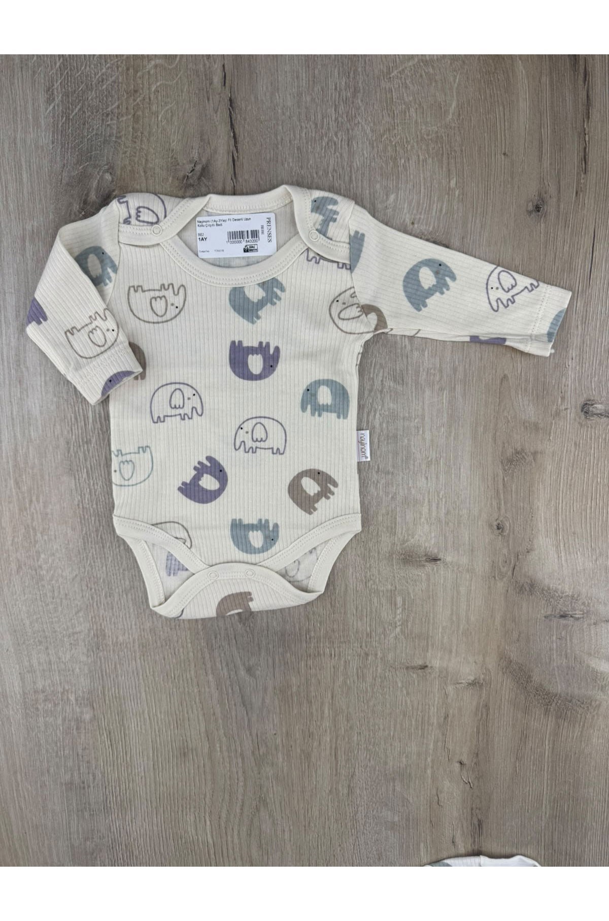 Nayinom (1Ay-3Yaş) Fil Desenli Uzun Kollu Çıtçıtlı Badi