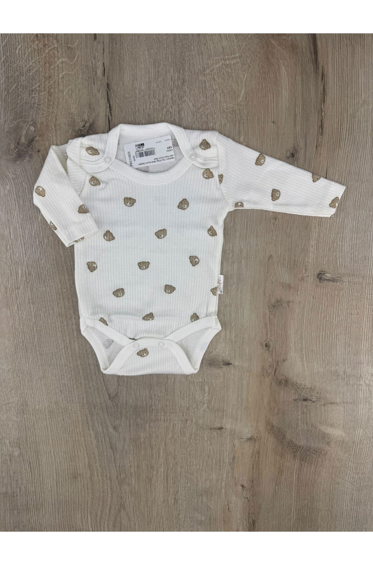 Nayinom (1Ay-3Yaş) Minik Ayıcık Desenli Uzun Kollu Çıtçıtlı Badi