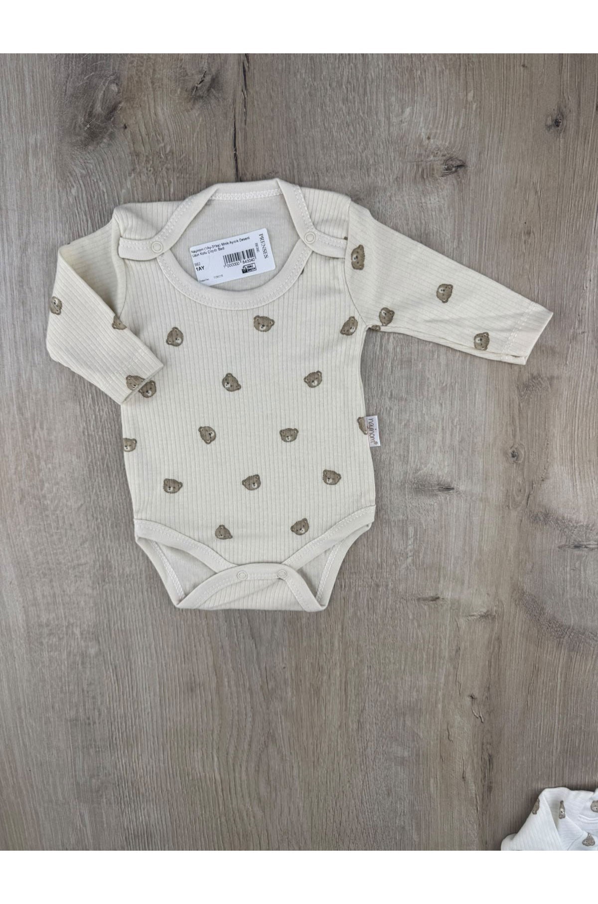 Nayinom (1Ay-3Yaş) Minik Ayıcık Desenli Uzun Kollu Çıtçıtlı Badi