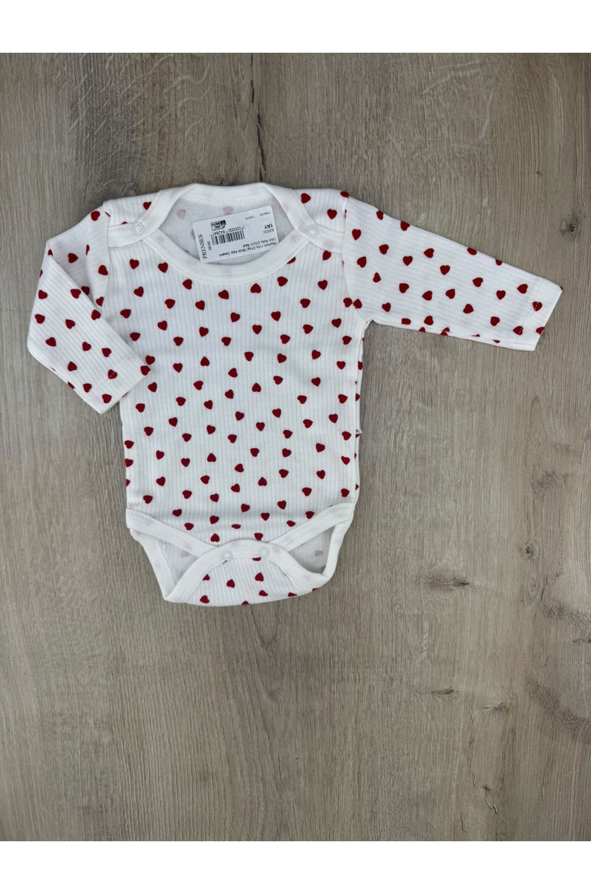 Nayinom (1Ay-3Yaş) Minik Kalp Desenli Uzun Kollu Çıtçıtlı Badi
