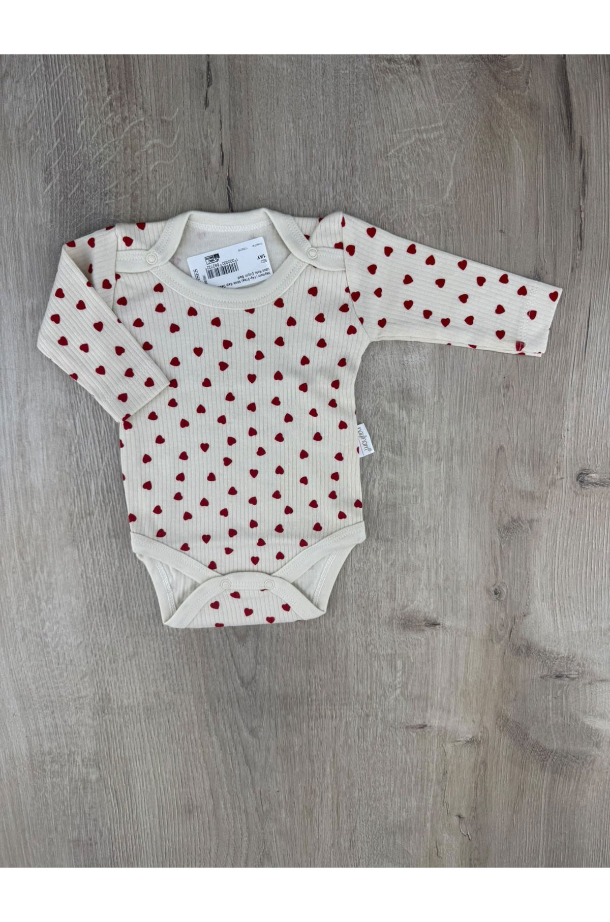 Nayinom (1Ay-3Yaş) Minik Kalp Desenli Uzun Kollu Çıtçıtlı Badi