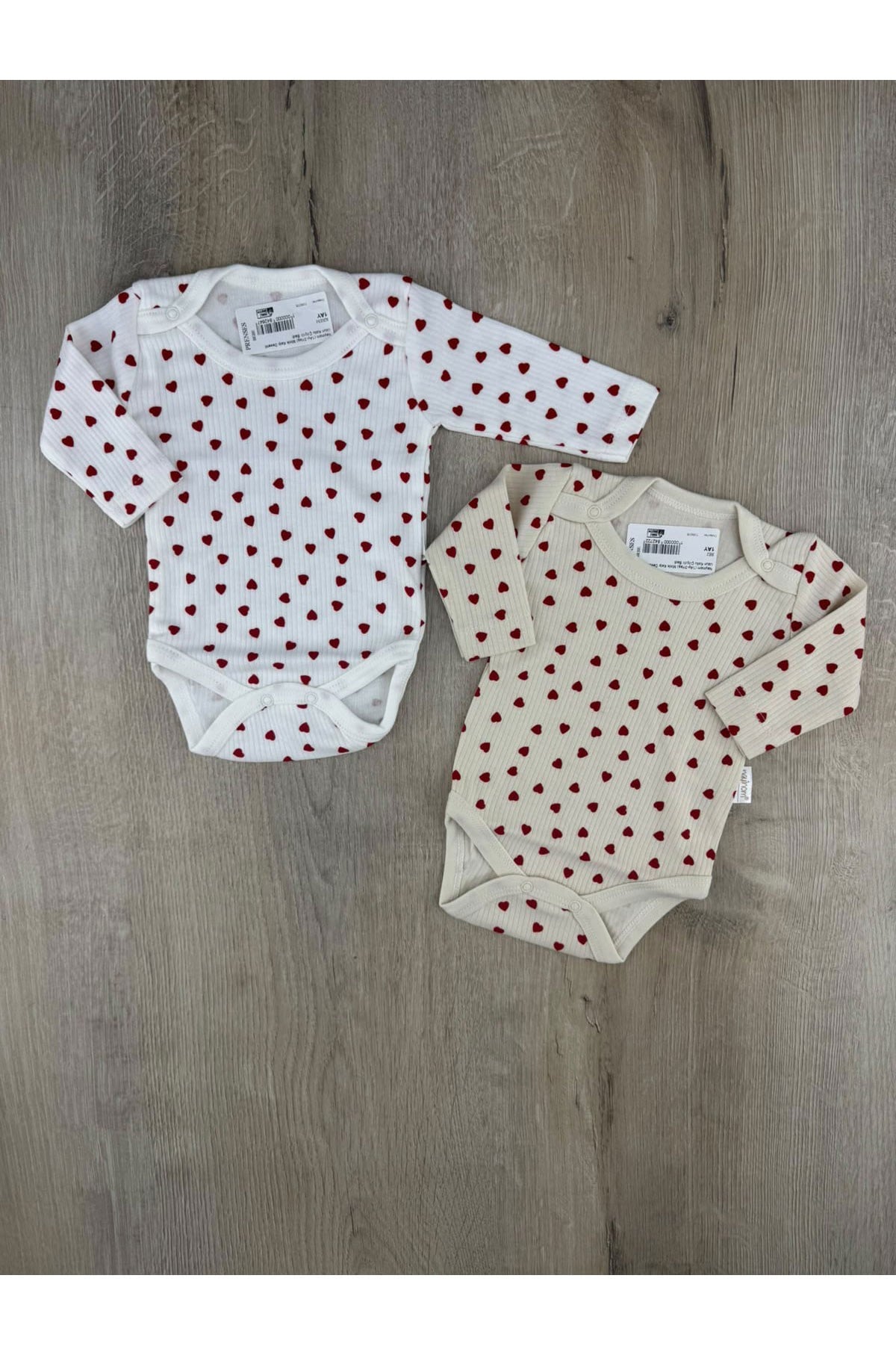 Nayinom (1Ay-3Yaş) Minik Kalp Desenli Uzun Kollu Çıtçıtlı Badi