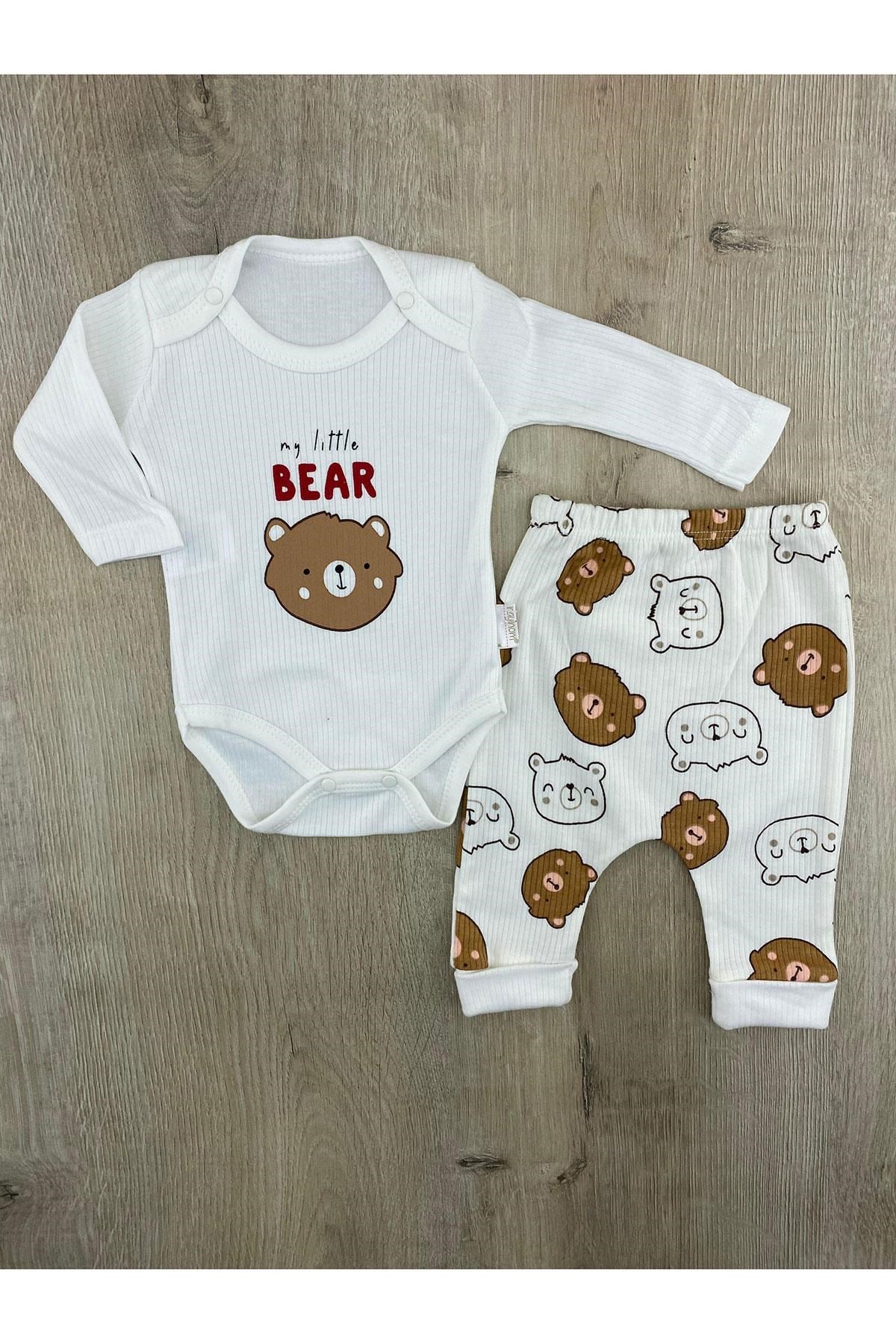 Nayinom(0-9 Ay)Ayıcık Desenli Çıtçıtlı Badili Takım