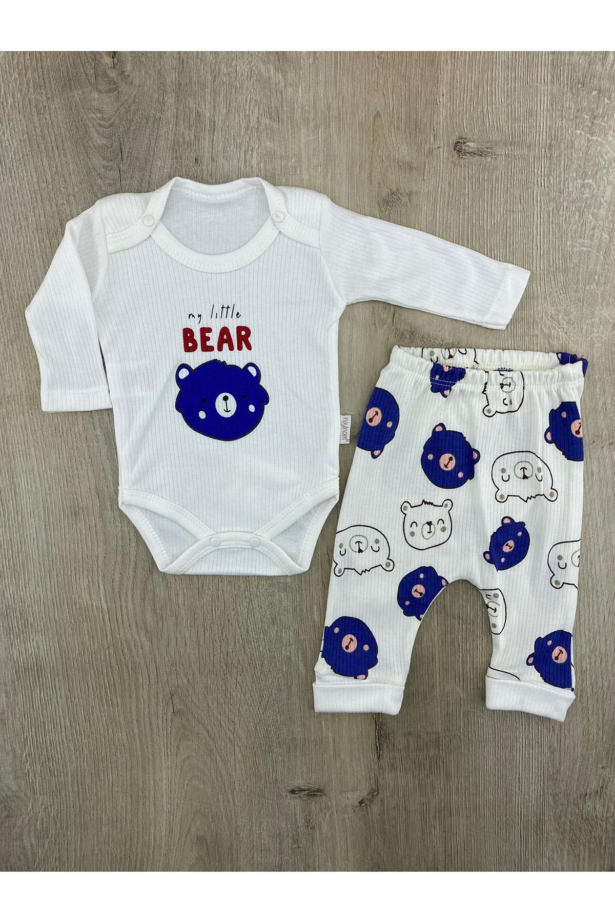 Nayinom(0-9 Ay)Ayıcık Desenli Çıtçıtlı Badili Takım