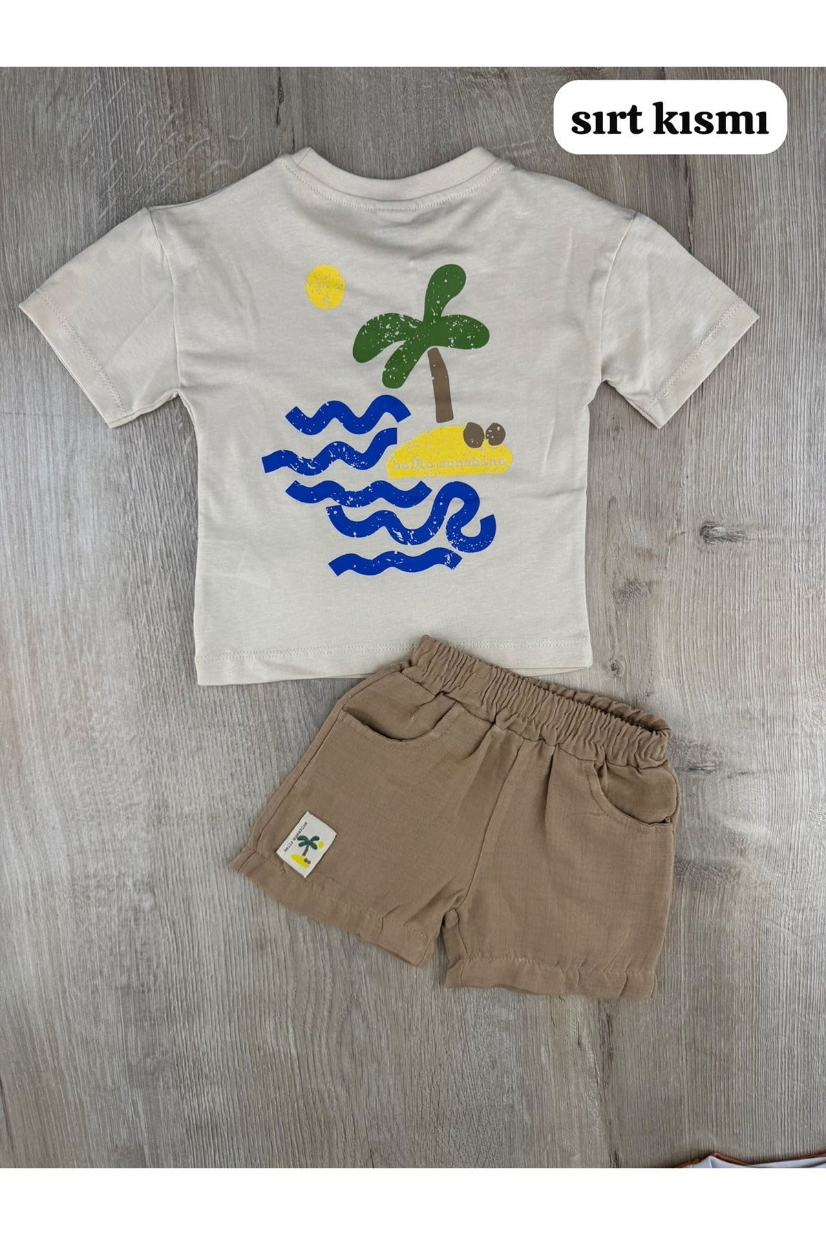Nazar Bebe 26237 (9-24 Ay) Palmiye Desenli Sırt Baskılı Şortlu Takım