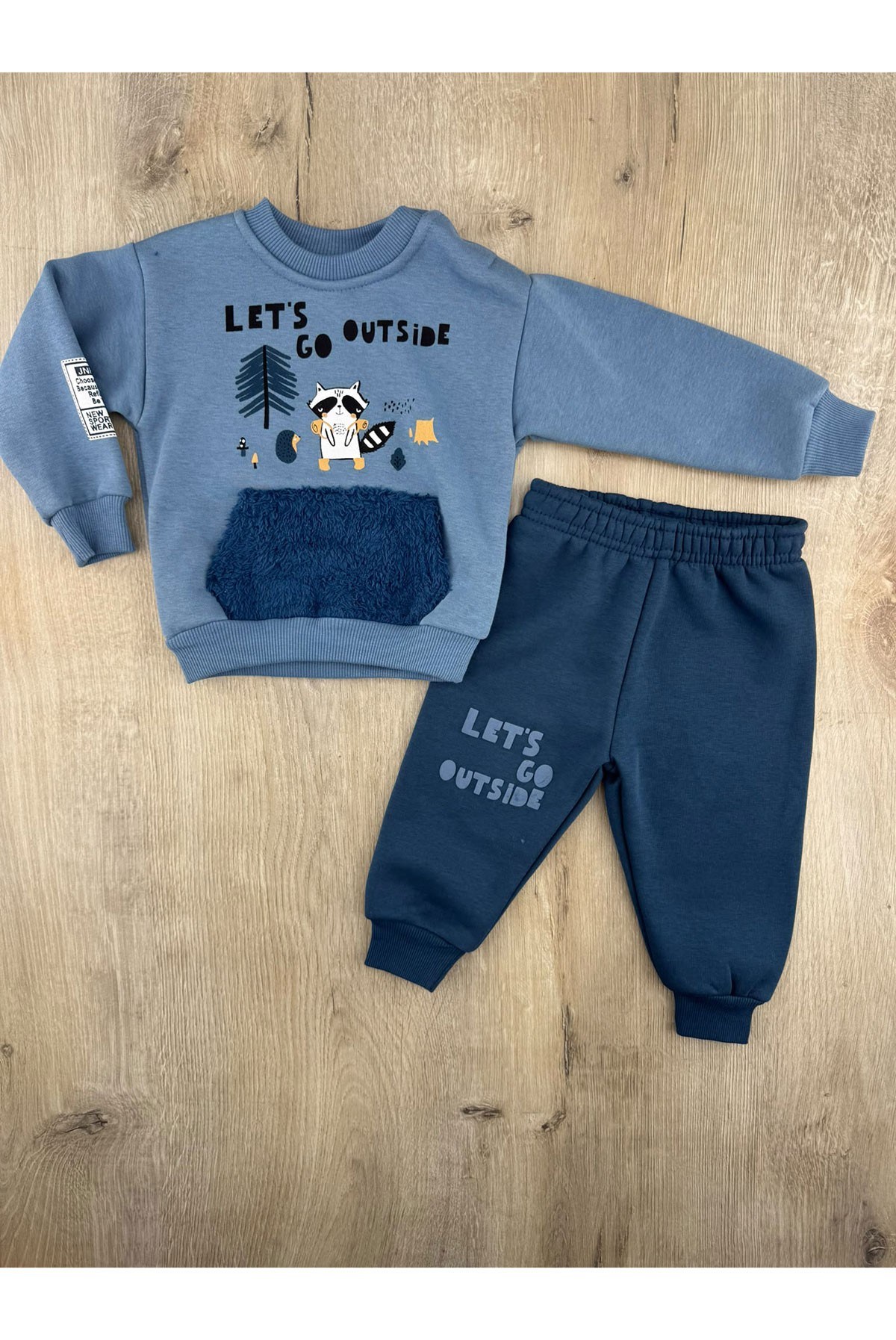 Nazar Bebe 26921 (9-24 Ay) Lets Go Desenl Önü Cepli 3ip Şardonlu Takım