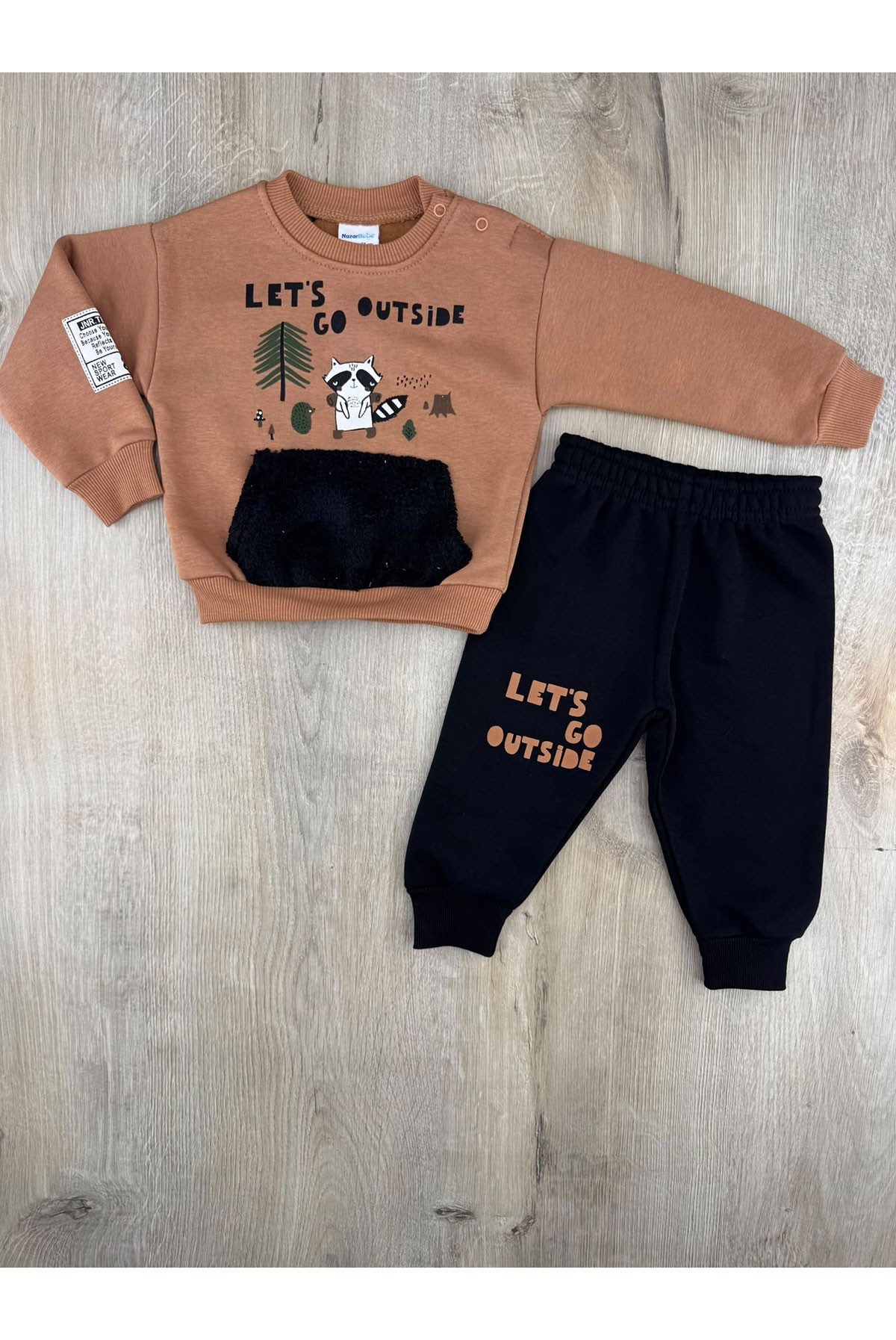 Nazar Bebe 26921 (9-24 Ay) Lets Go Desenl Önü Cepli 3ip Şardonlu Takım