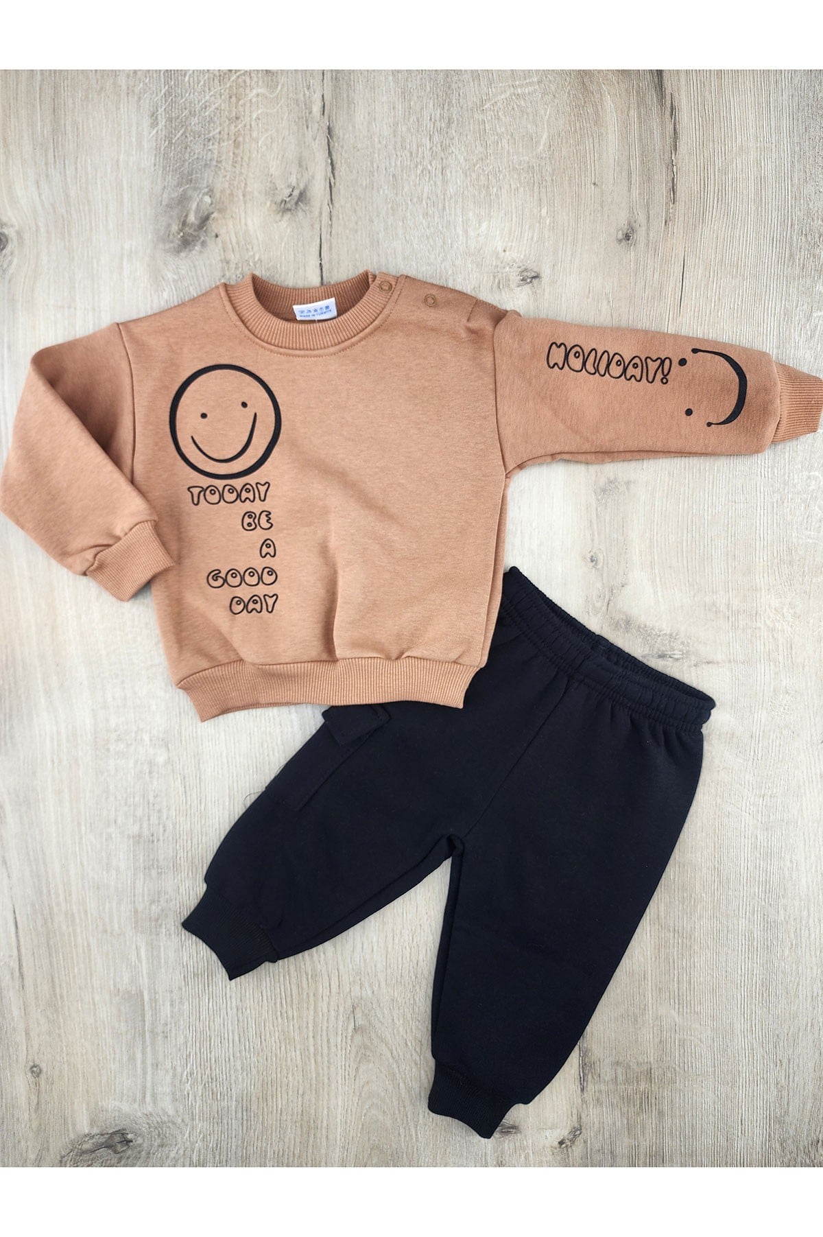 Nazar Bebe 26926 (9-24 ay) Emoji Desenli Kolu Baskılı 3ip Şardonlu Takım