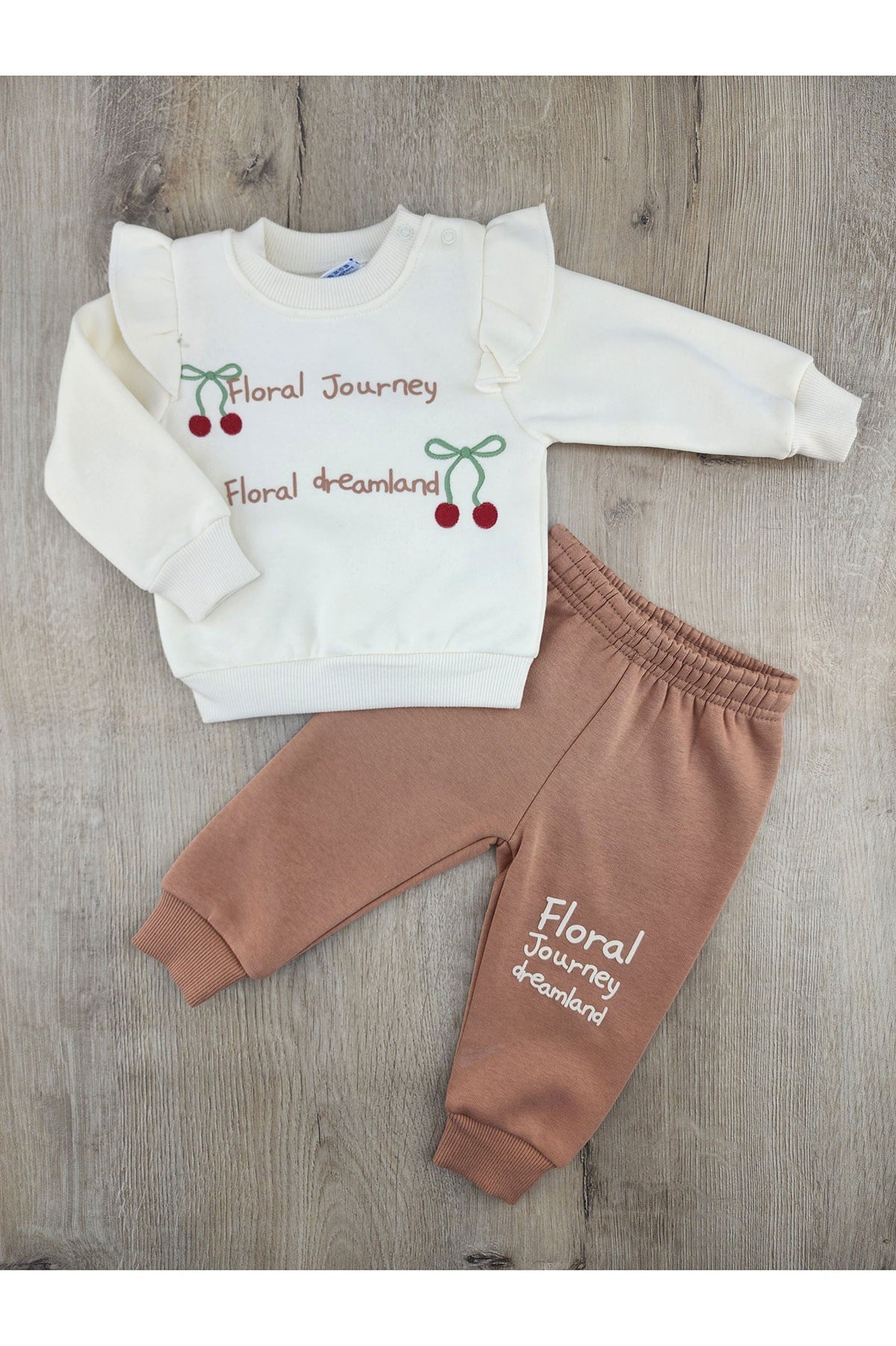 Nazar Bebe 26979 (9-24 ay) Kiraz Desenli 3ip Şardonlu Takım