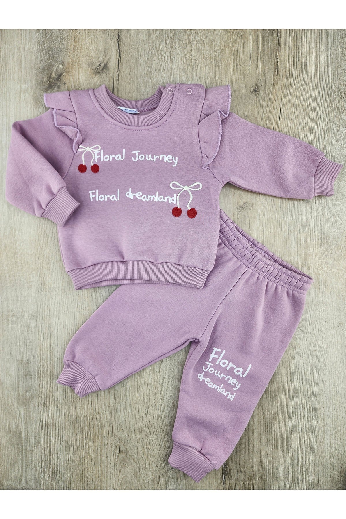 Nazar Bebe 26979 (9-24 ay) Kiraz Desenli 3ip Şardonlu Takım