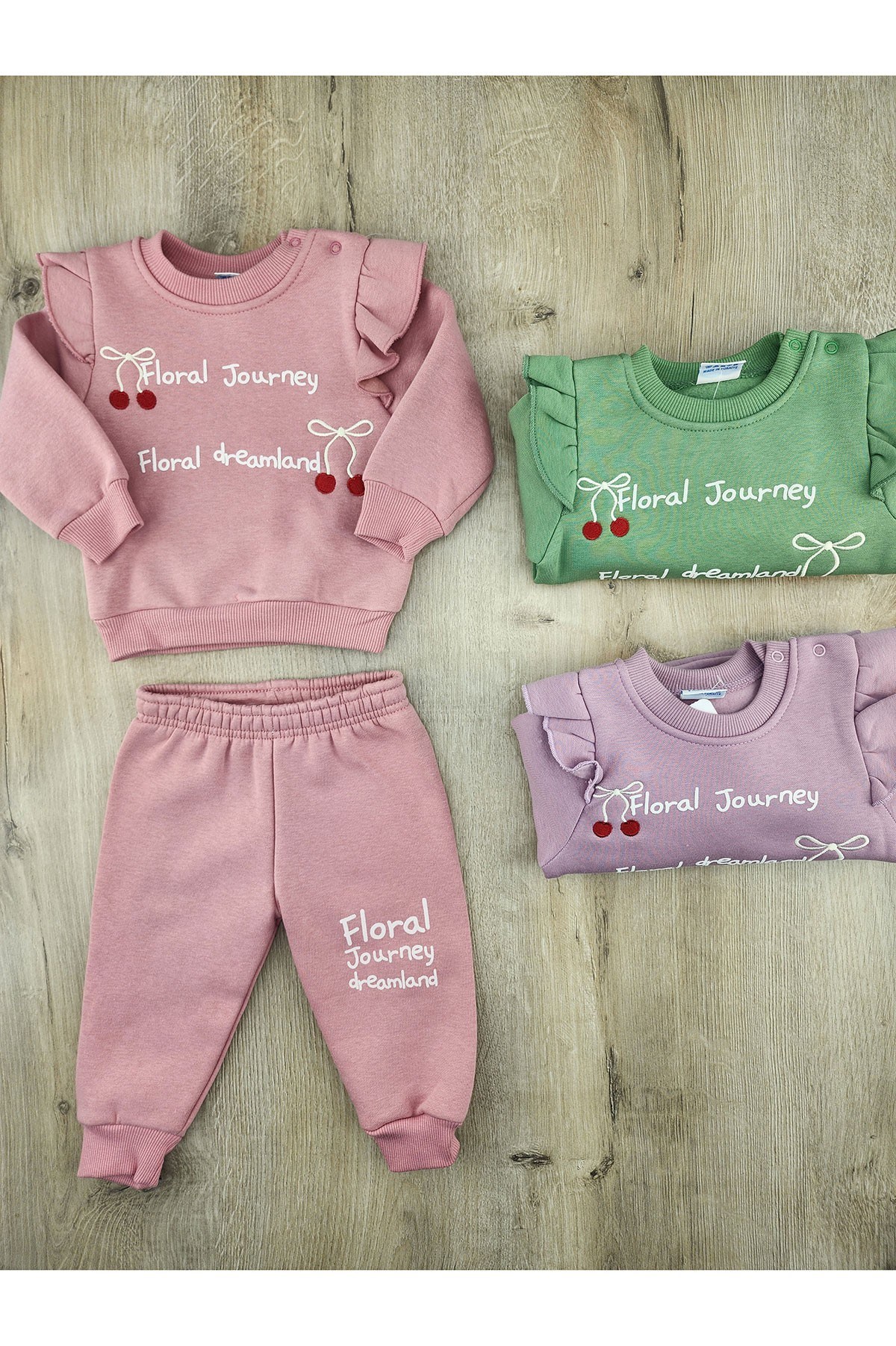 Nazar Bebe 26979 (9-24 ay) Kiraz Desenli 3ip Şardonlu Takım