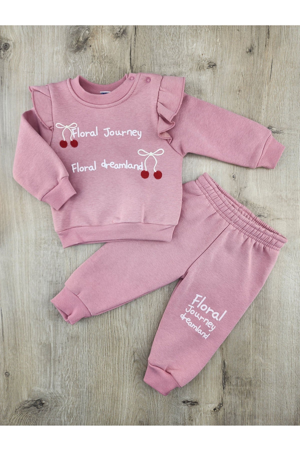 Nazar Bebe 26979 (9-24 ay) Kiraz Desenli 3ip Şardonlu Takım