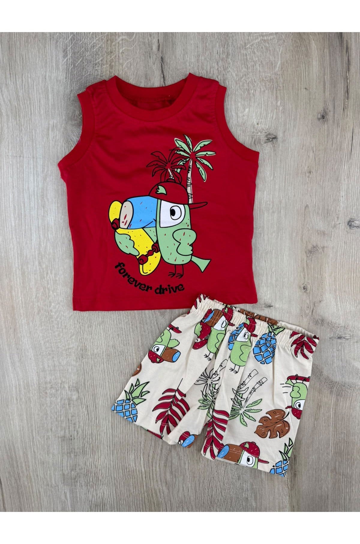 Nazar Bebe (9-24 Ay) 26238 Papağan Desenli Askılı Şortlu Takım