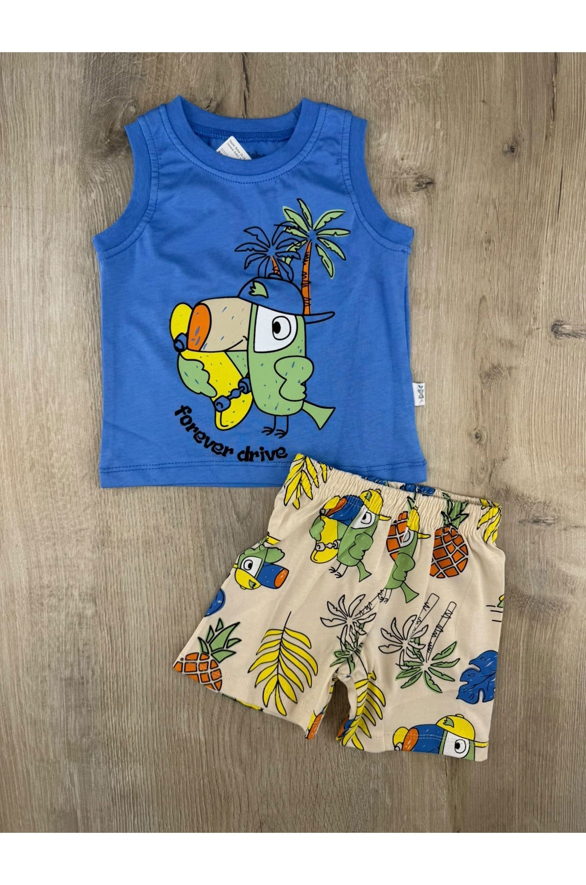 Nazar Bebe (9-24 Ay) 26238 Papağan Desenli Askılı Şortlu Takım