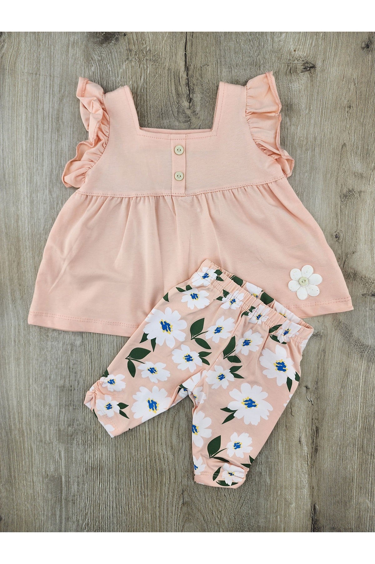 Nazar Bebe (9-24 Ay) 26437 Düğmeli Çiçekli Takım