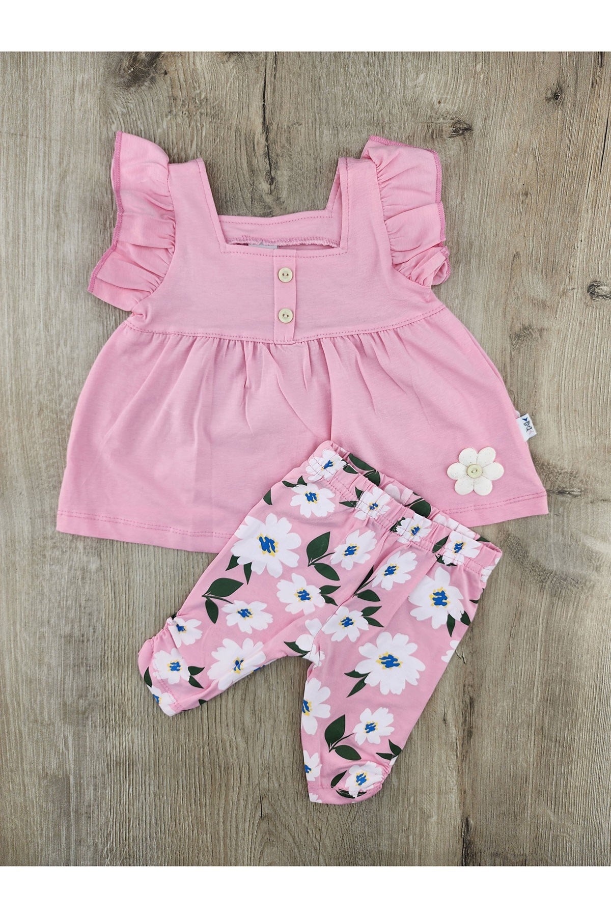Nazar Bebe (9-24 Ay) 26437 Düğmeli Çiçekli Takım