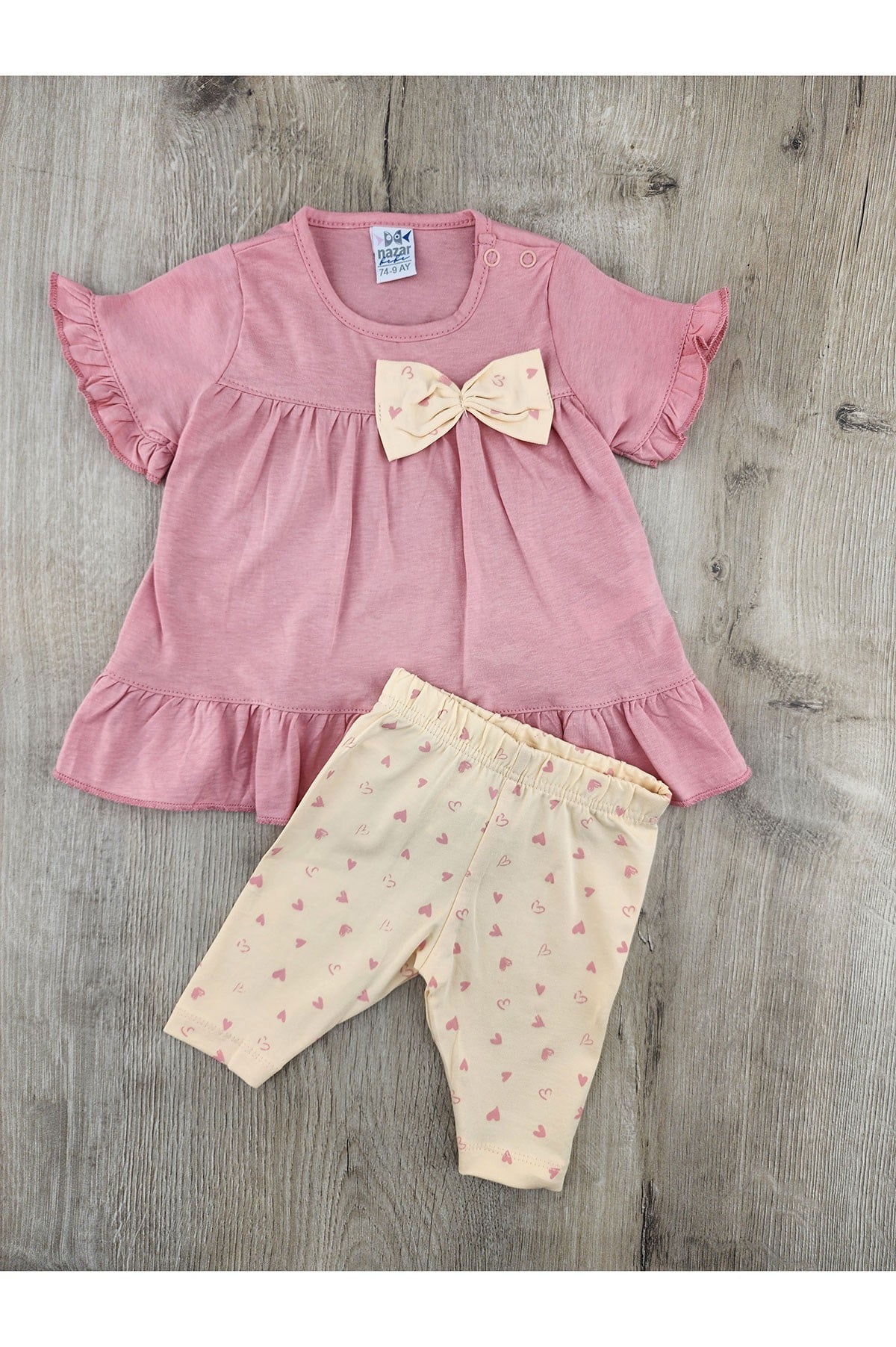 Nazar Bebe (9-24 Ay) 26524 Kalp Desenli Fiyonklu Taytlı Takım